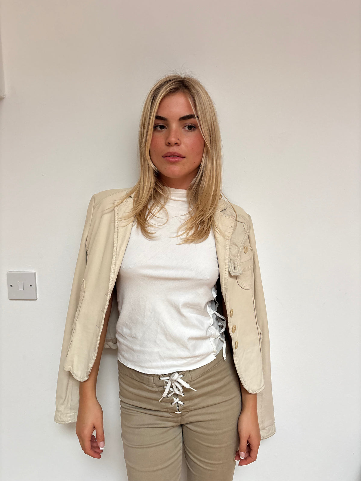 BCBG Max Azria Cream Leather Jacket