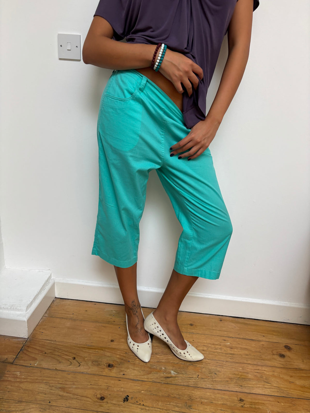 Vintage Aqua Sea Green Capris