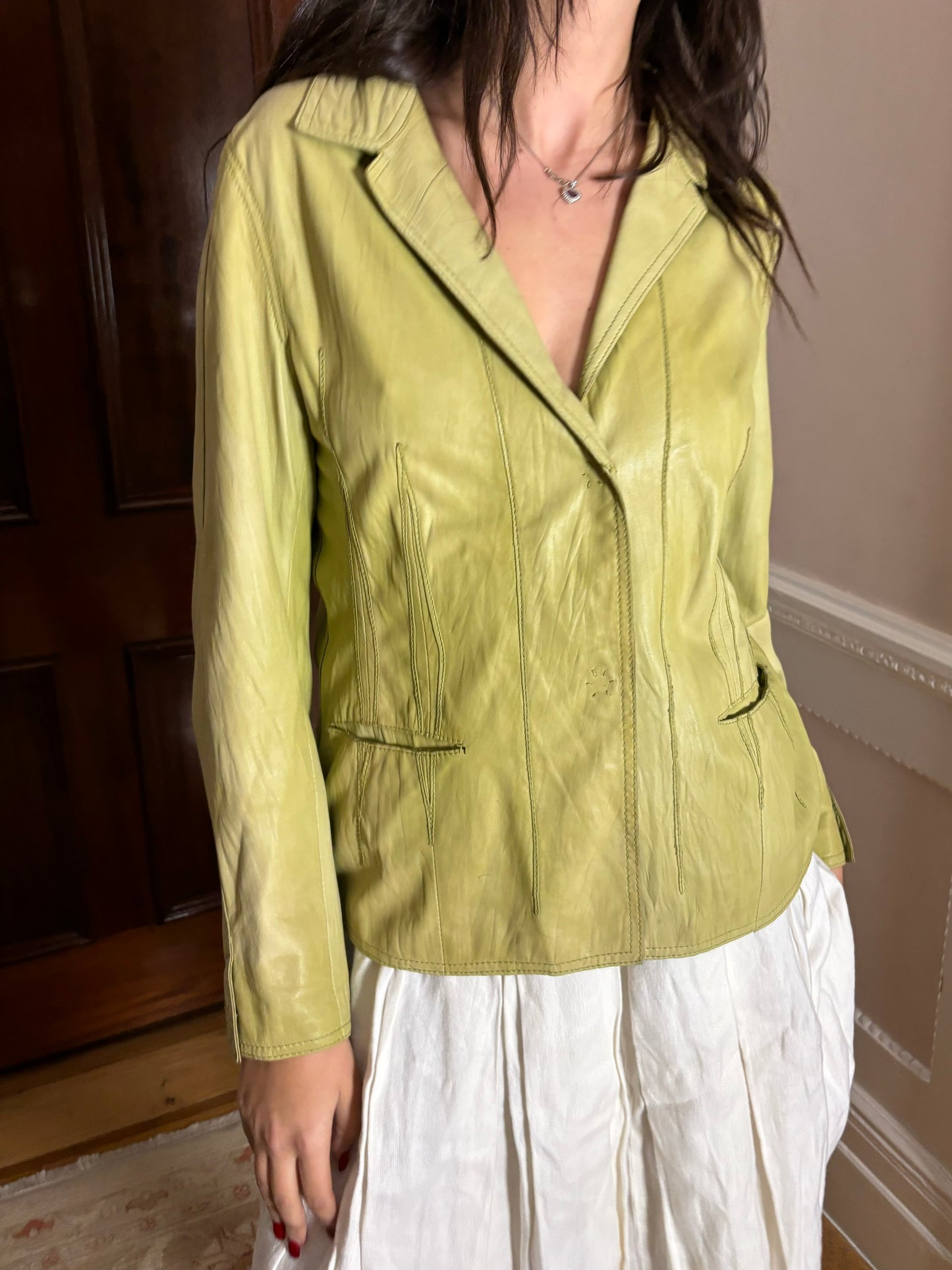 Luisa Cerano Lime Green Leather Blazer