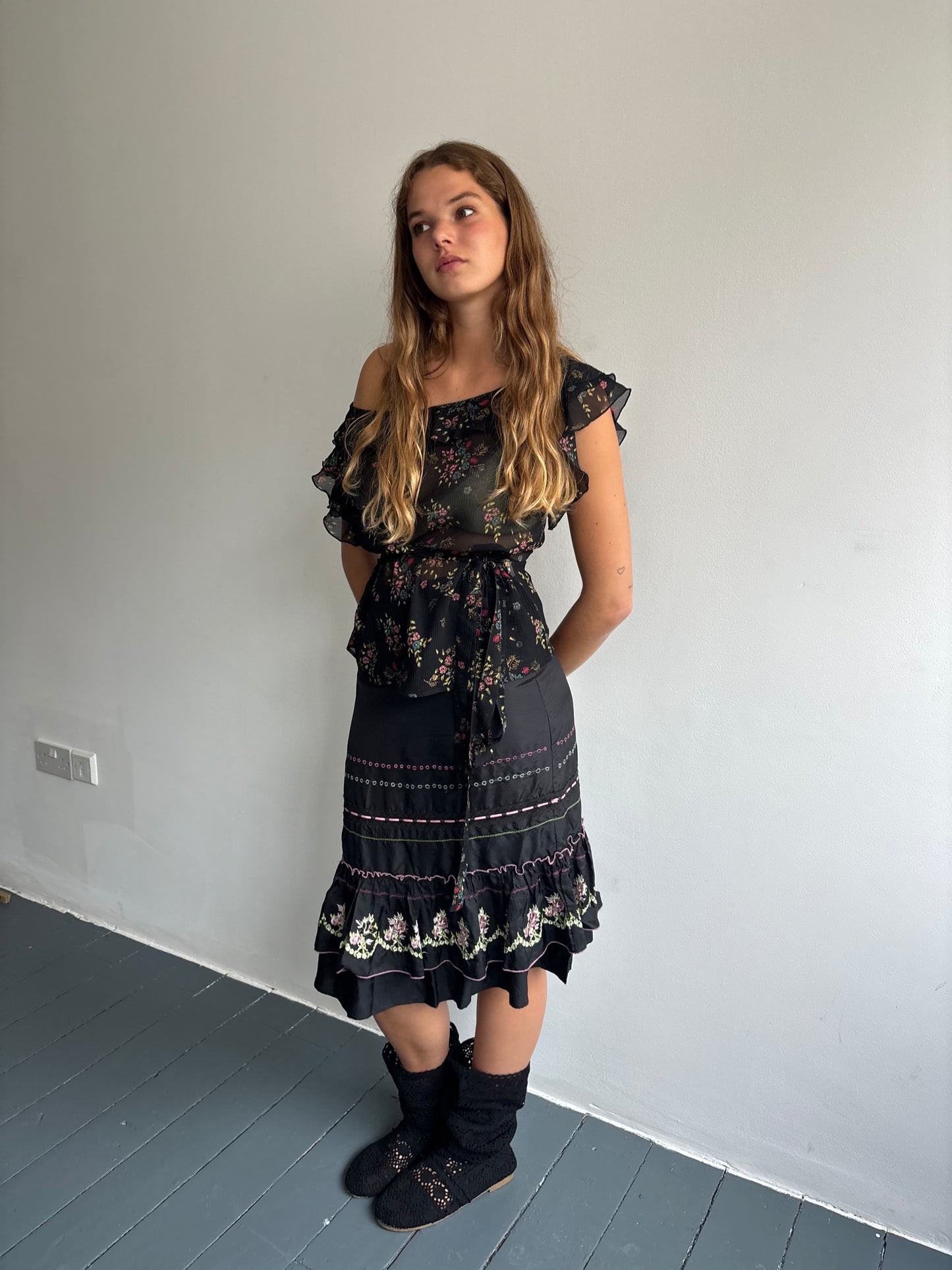 Stella Forest Black Silk Skirt