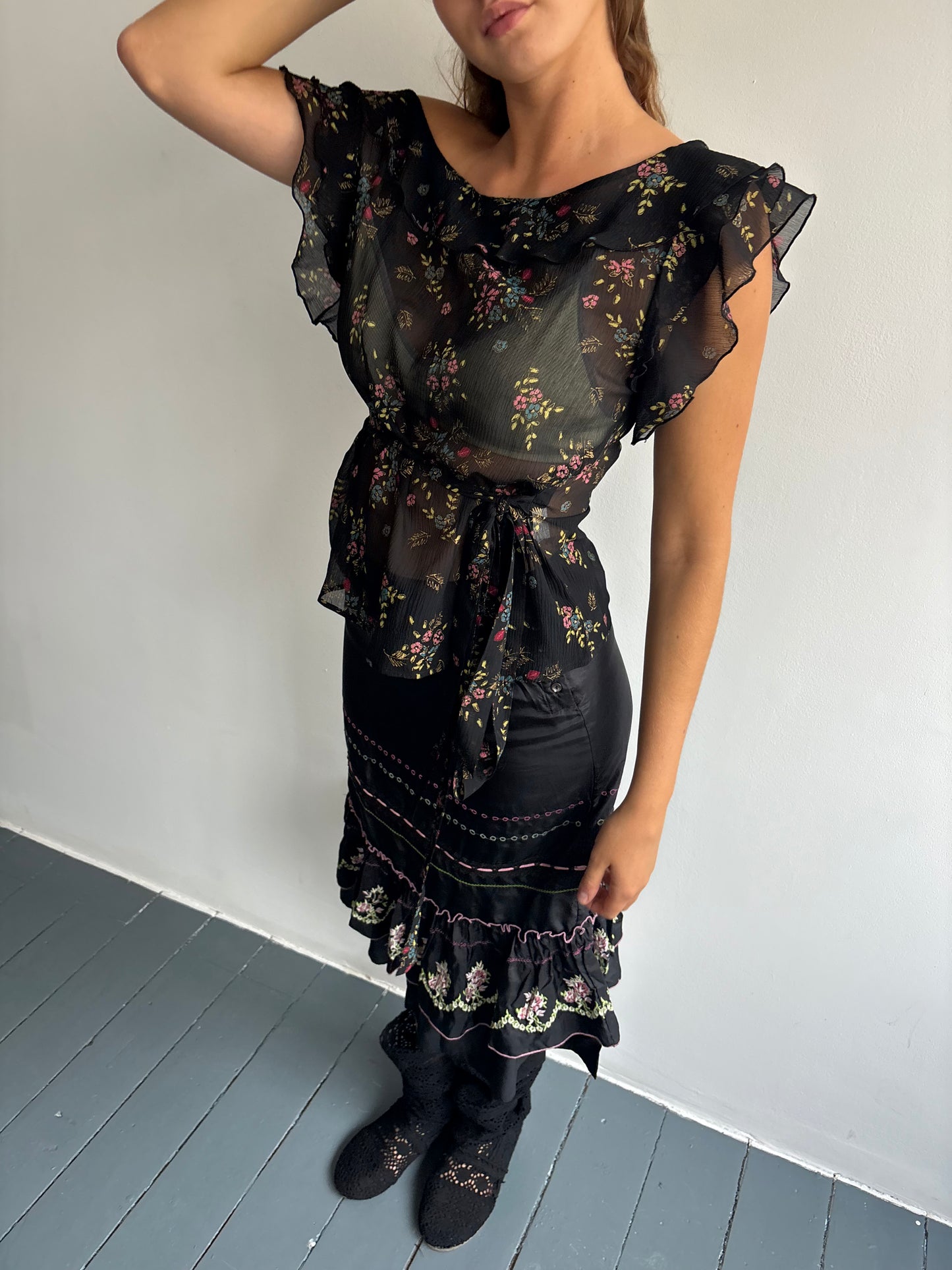 See by Chloé Black Floral Top