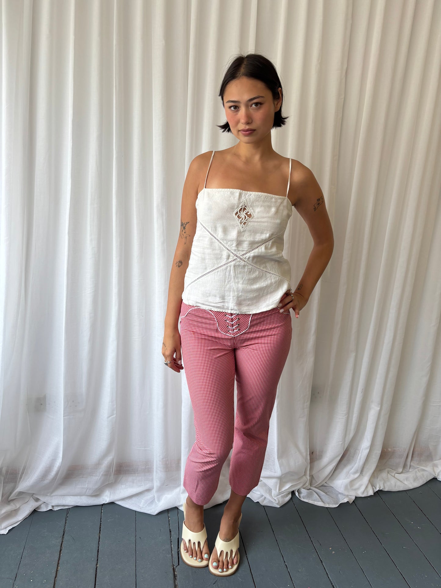 Karen Millen Red Gingham Cropped Trousers
