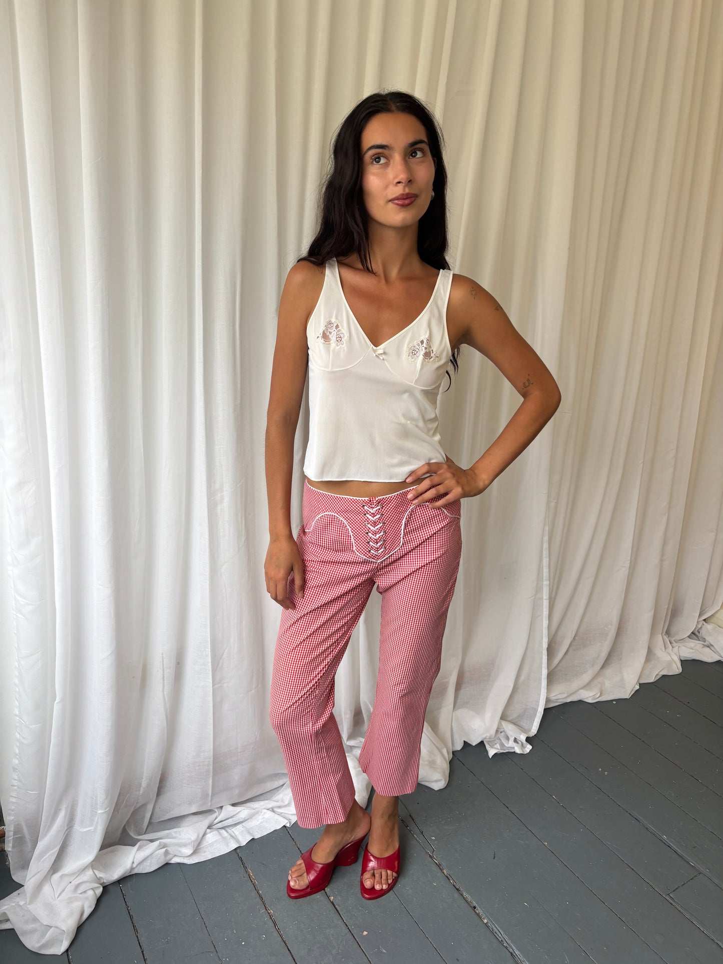 Karen Millen Red Gingham Cropped Trousers