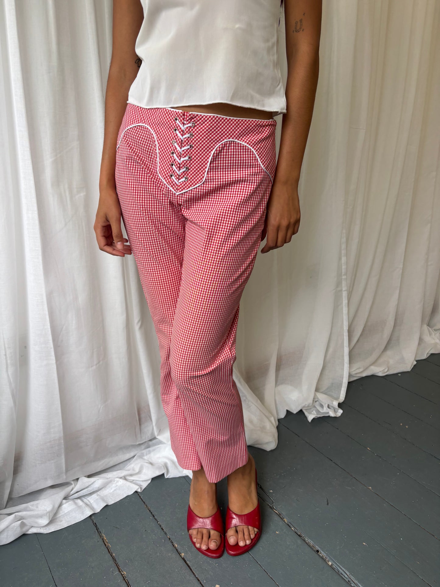 Karen Millen Red Gingham Cropped Trousers