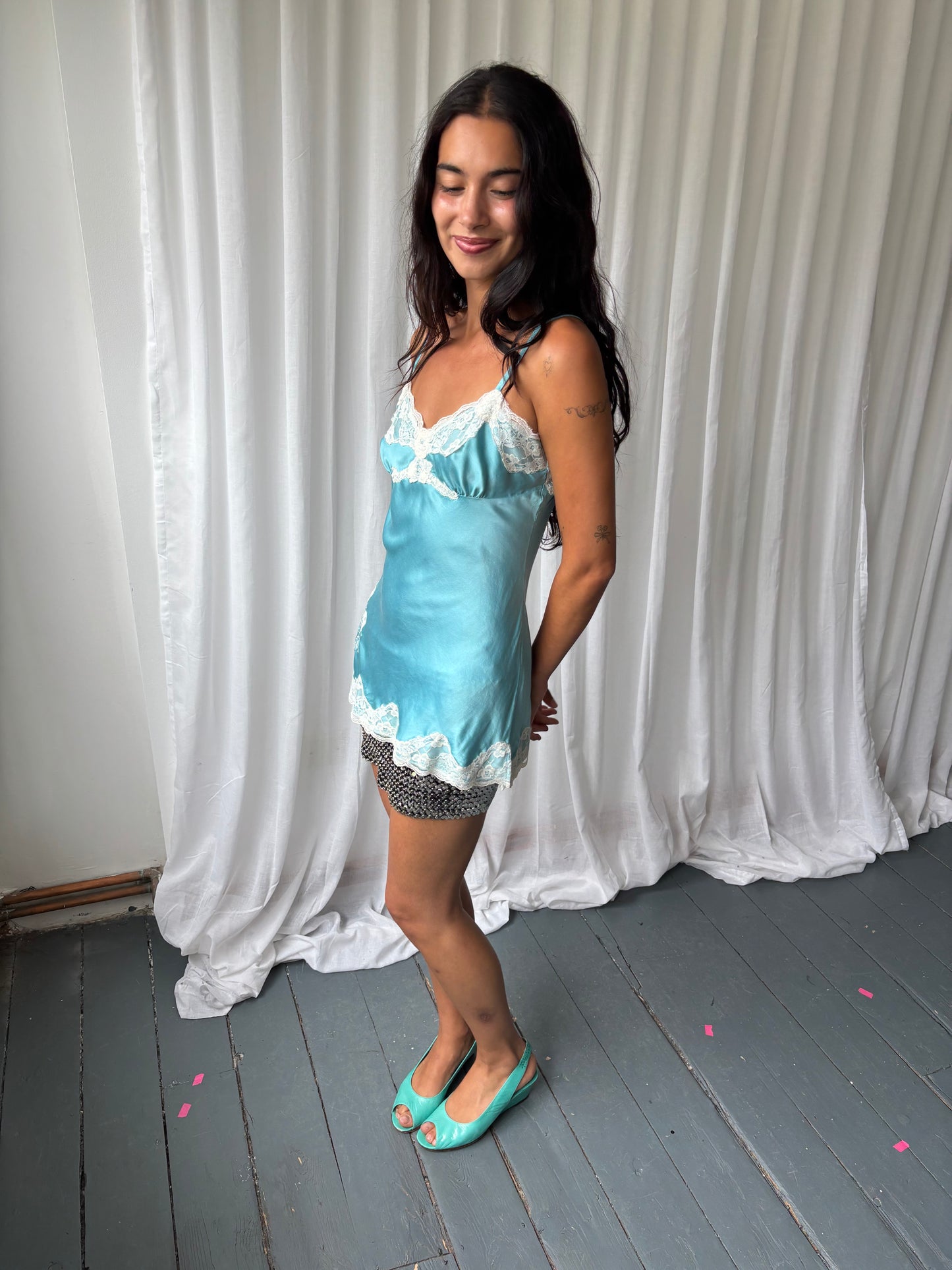 Vintage Blue Silk Slip