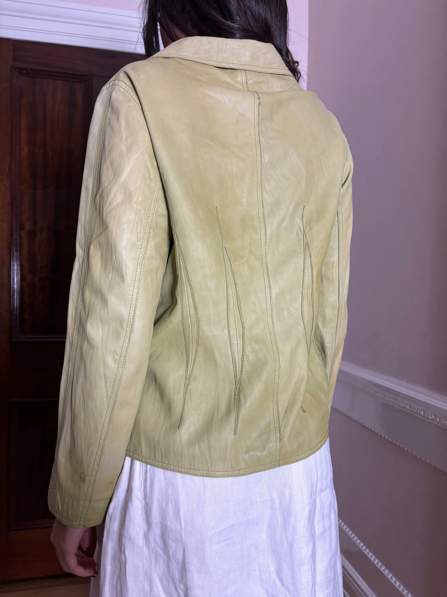 Luisa Cerano Lime Green Leather Blazer