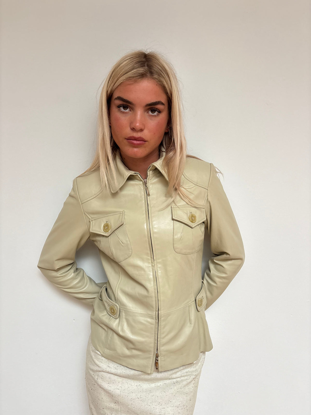 Yuppie Beige Leather Jacket