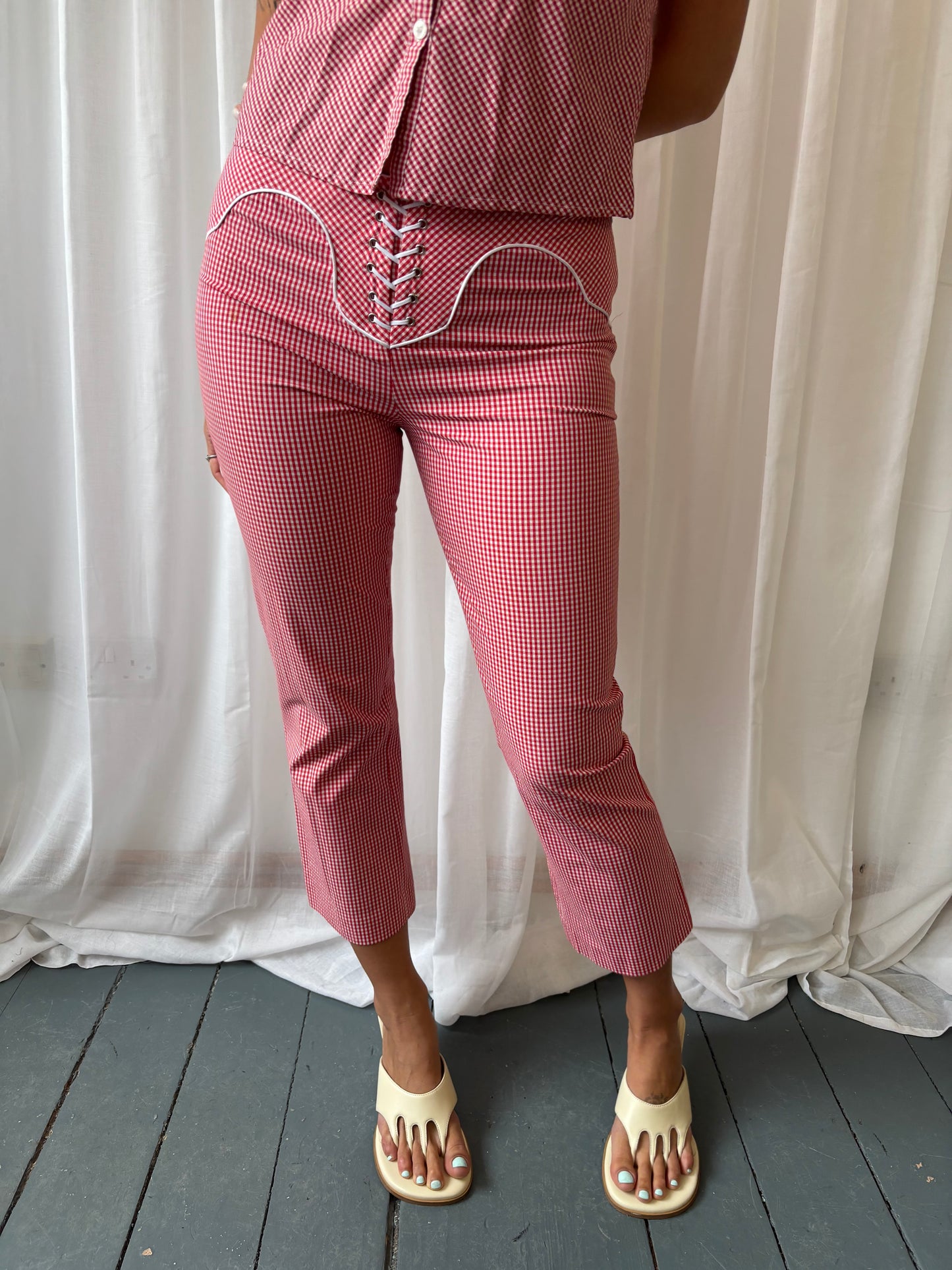 Karen Millen Red Gingham Cropped Trousers