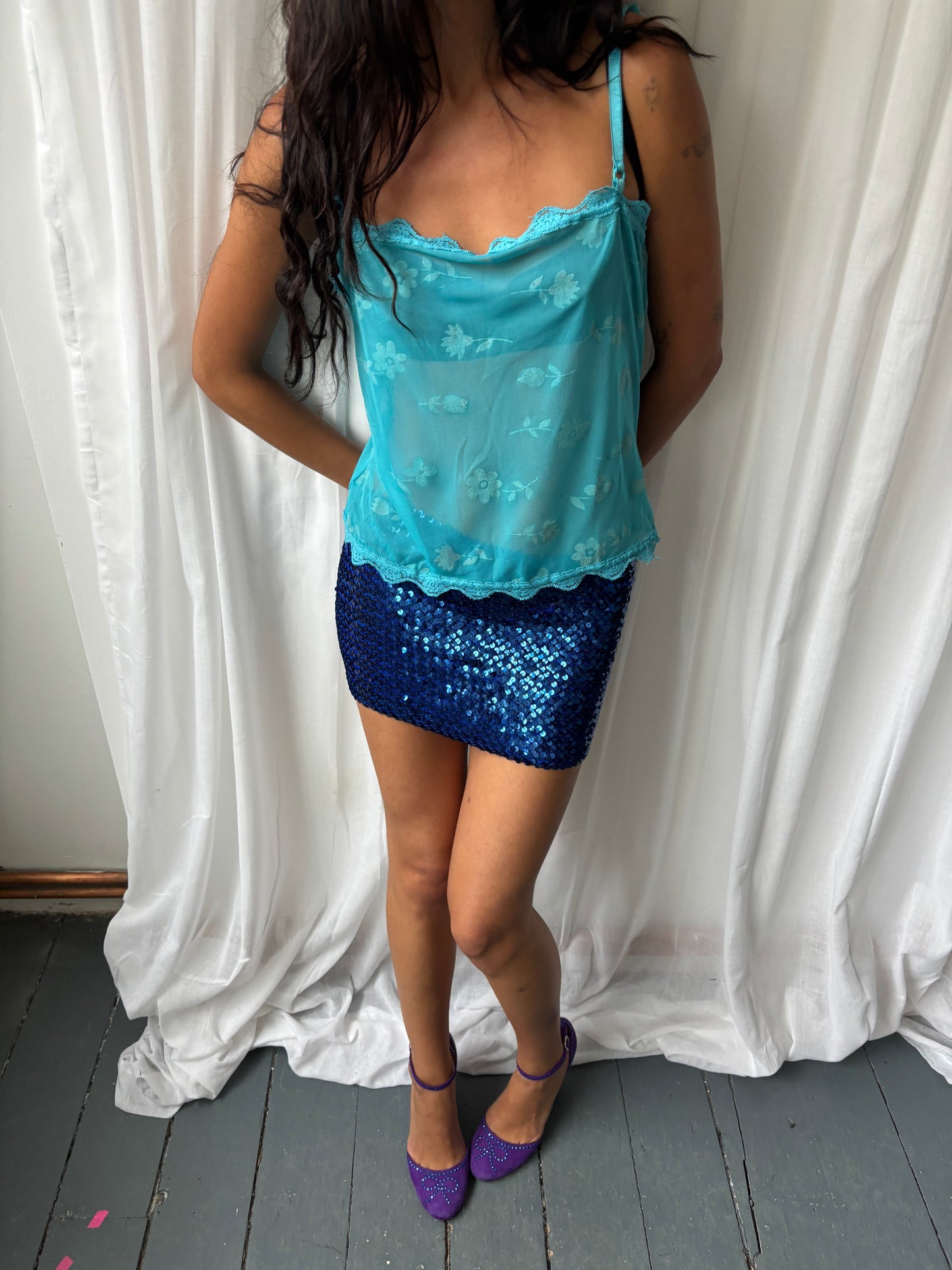 Vintage Turquoise Mesh Cami