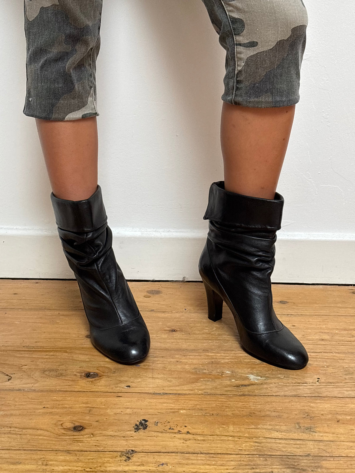 Vintage Black Leather Ankle Boots