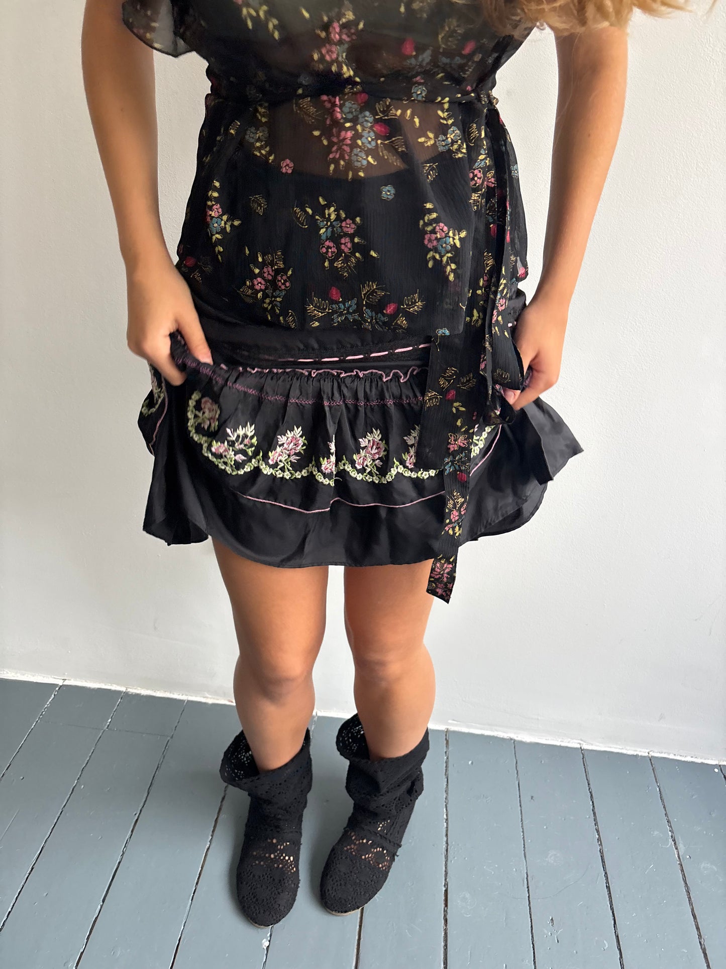 Stella Forest Black Silk Skirt