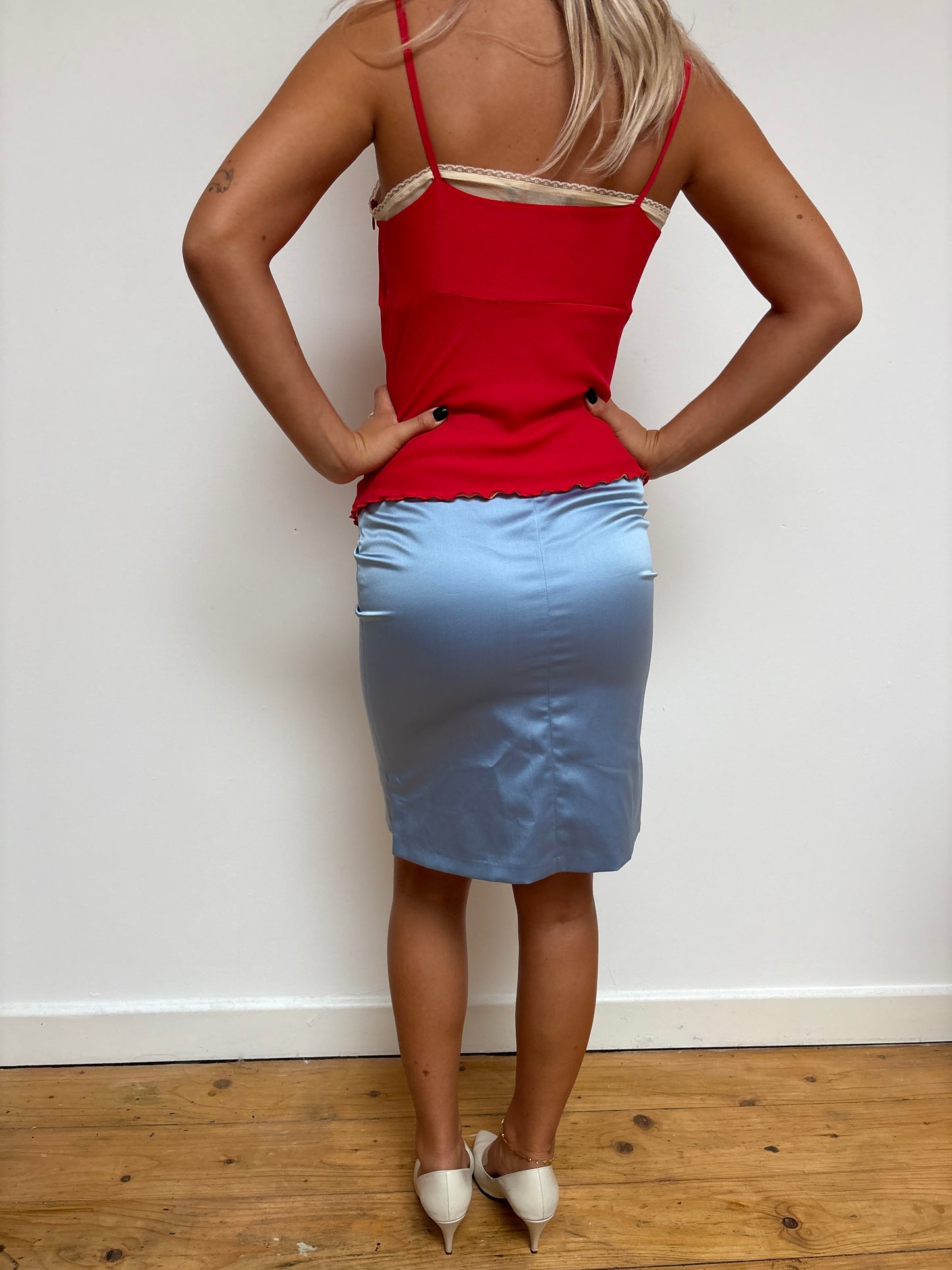 Vintage Pale Blue Satin Skirt