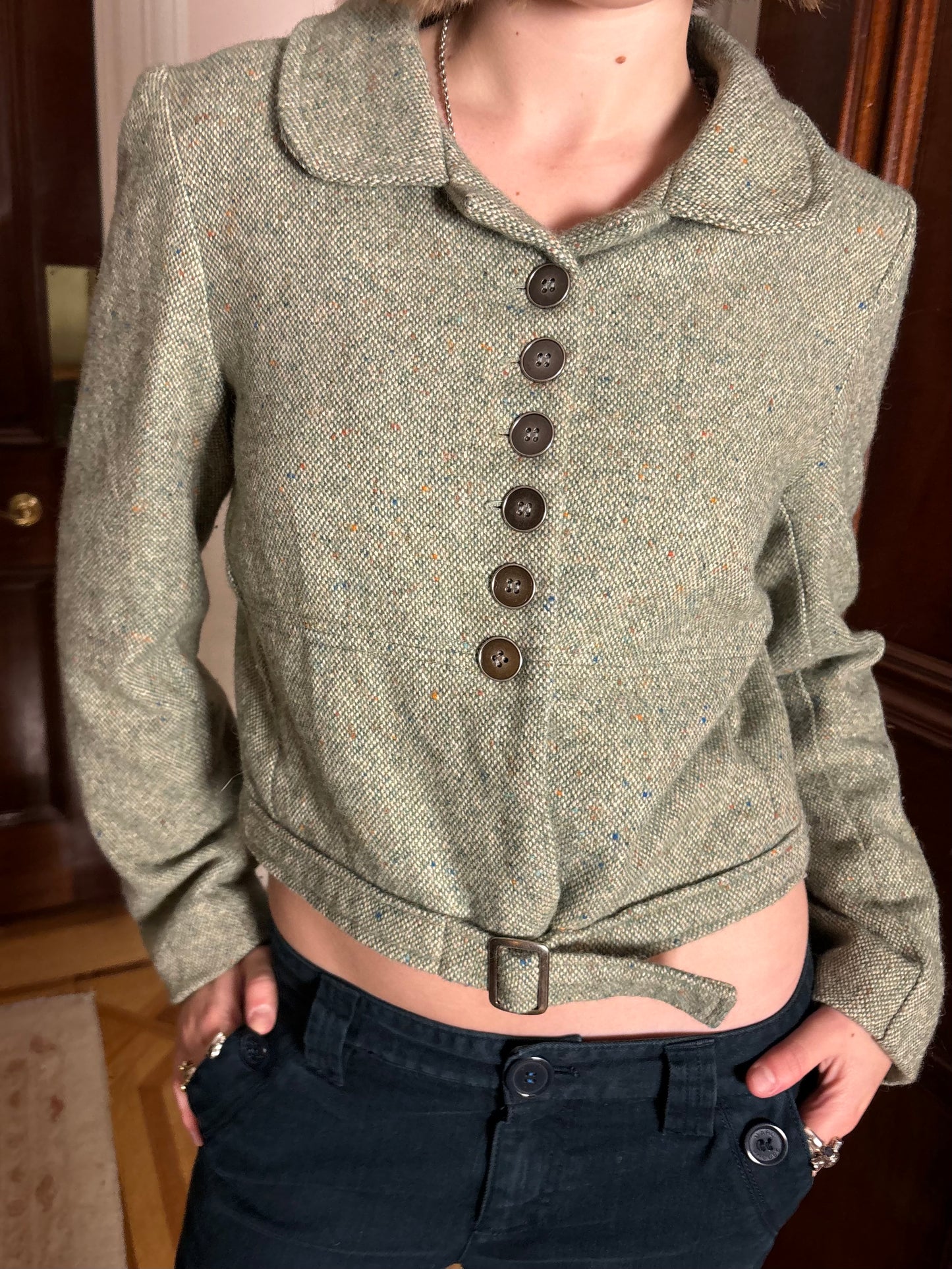 Dot & Herbey Sage Tweed Cropped Jacket