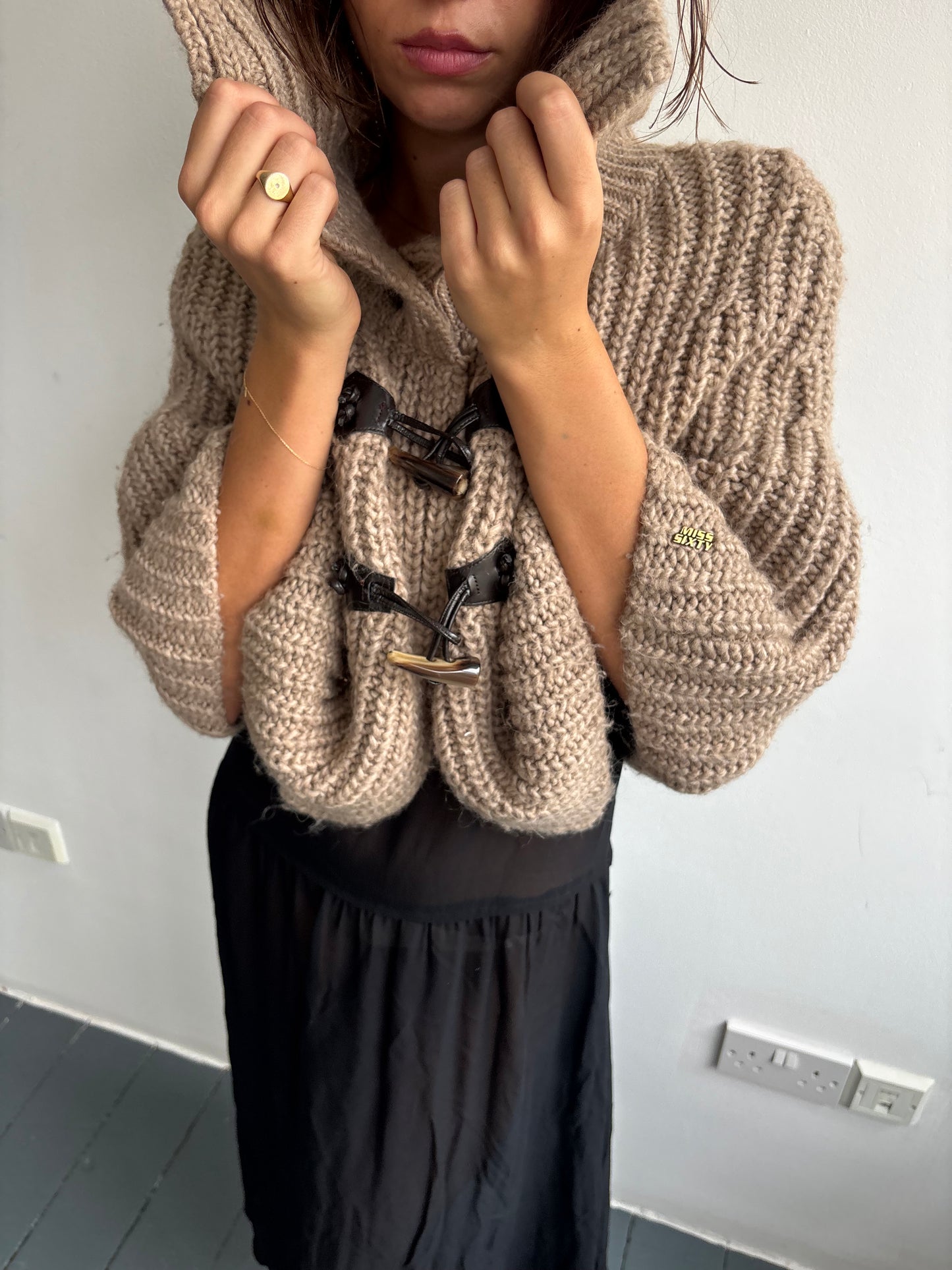 Miss Sixty Taupe Knit Poncho