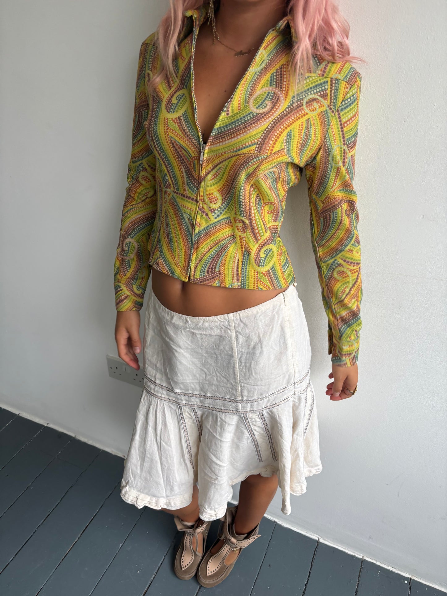 Jaspal Yellow Swirl Print Jacket