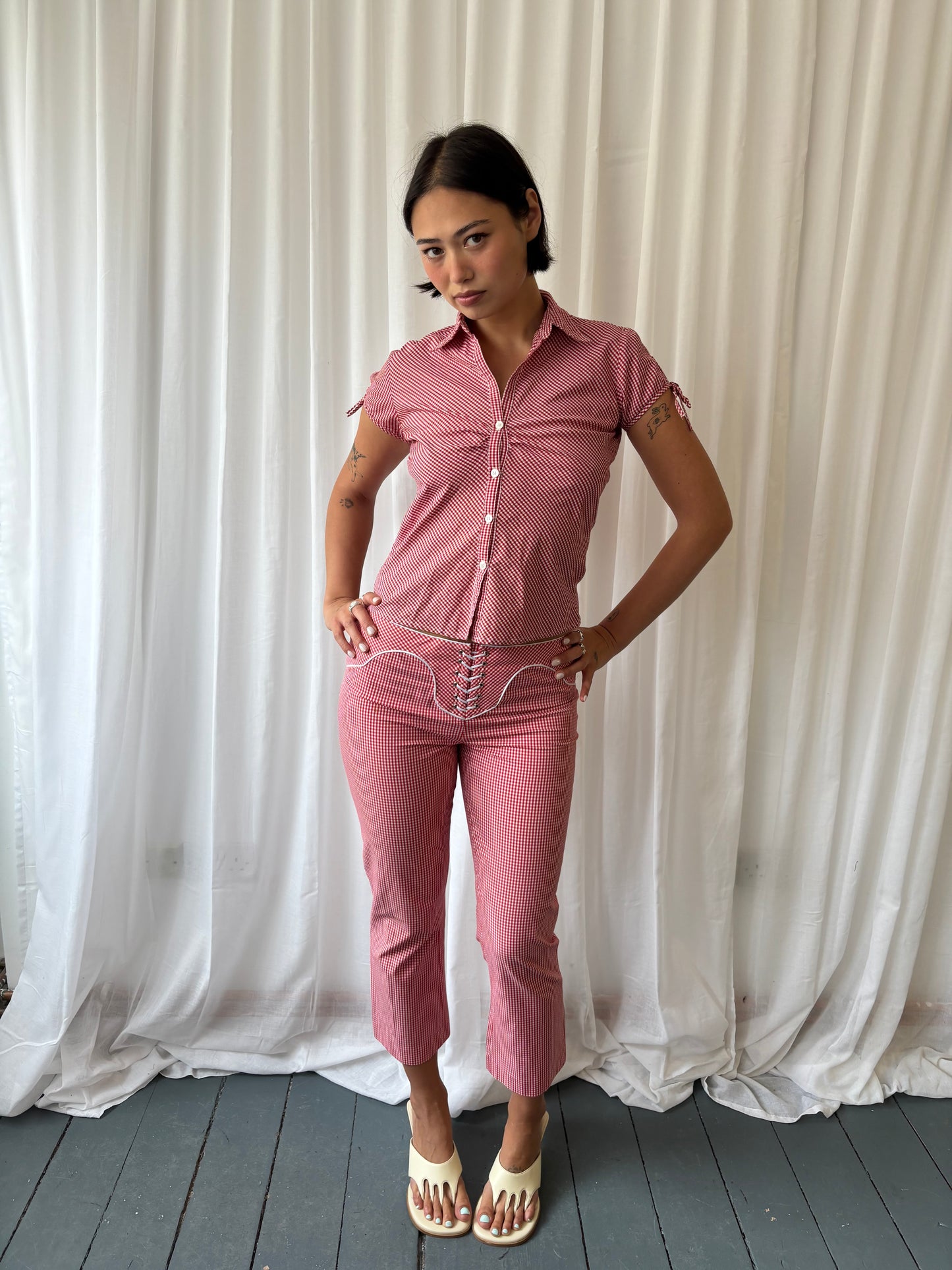 Karen Millen Red Gingham Cropped Trousers