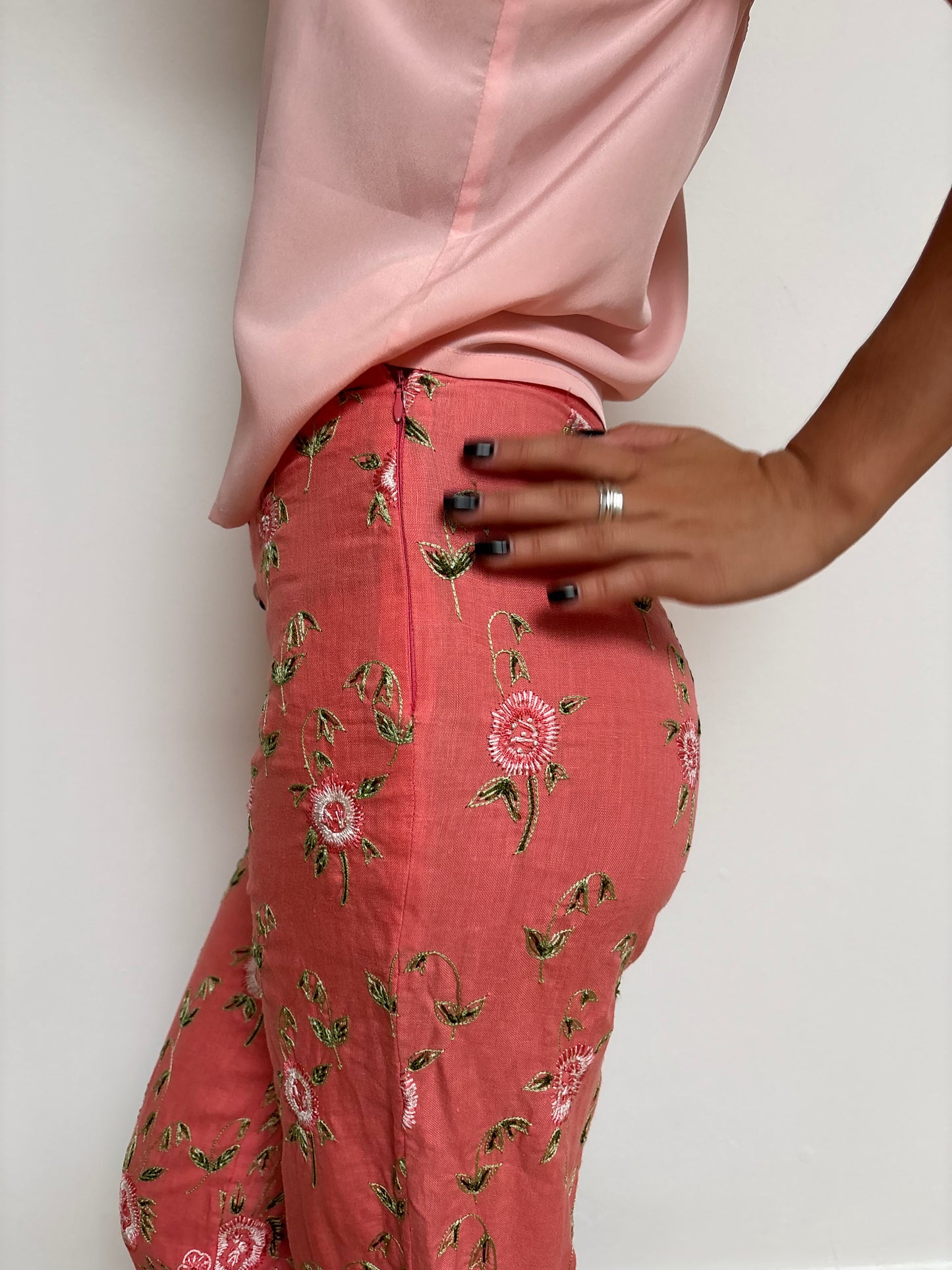 Renato Nucci Embroidered Coral Trousers