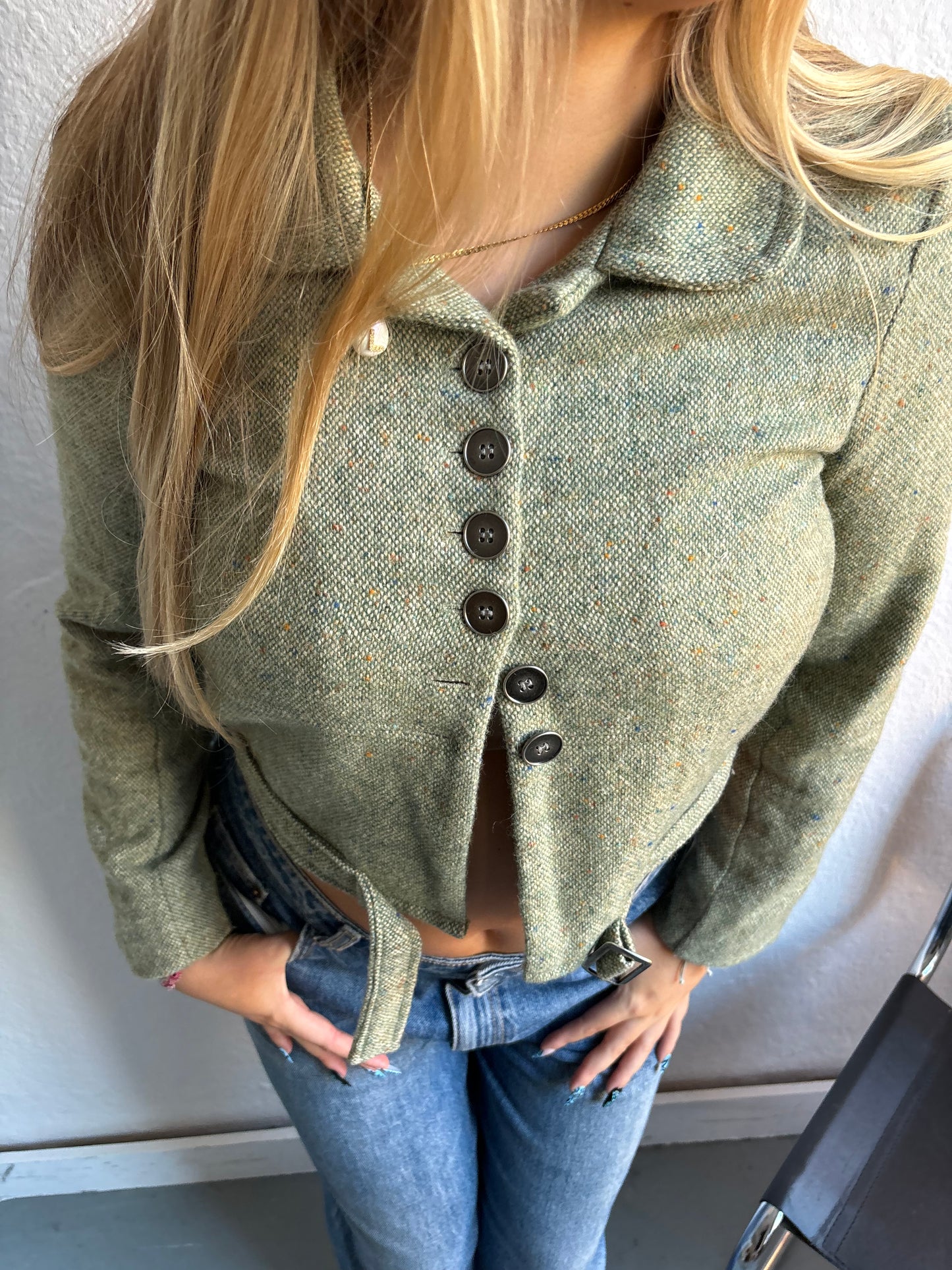 Dot & Herbey Sage Tweed Cropped Jacket