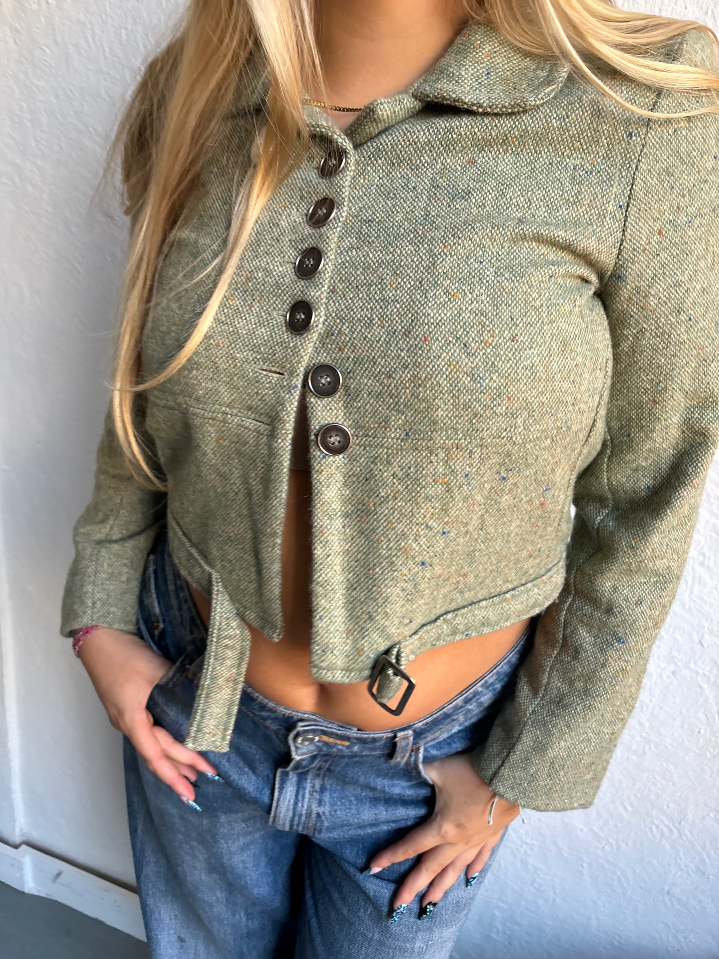 Dot & Herbey Sage Tweed Cropped Jacket