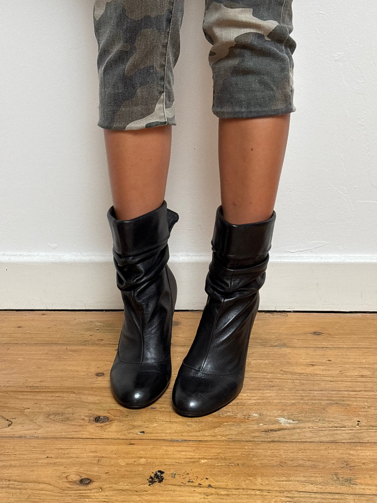 Vintage Black Leather Ankle Boots