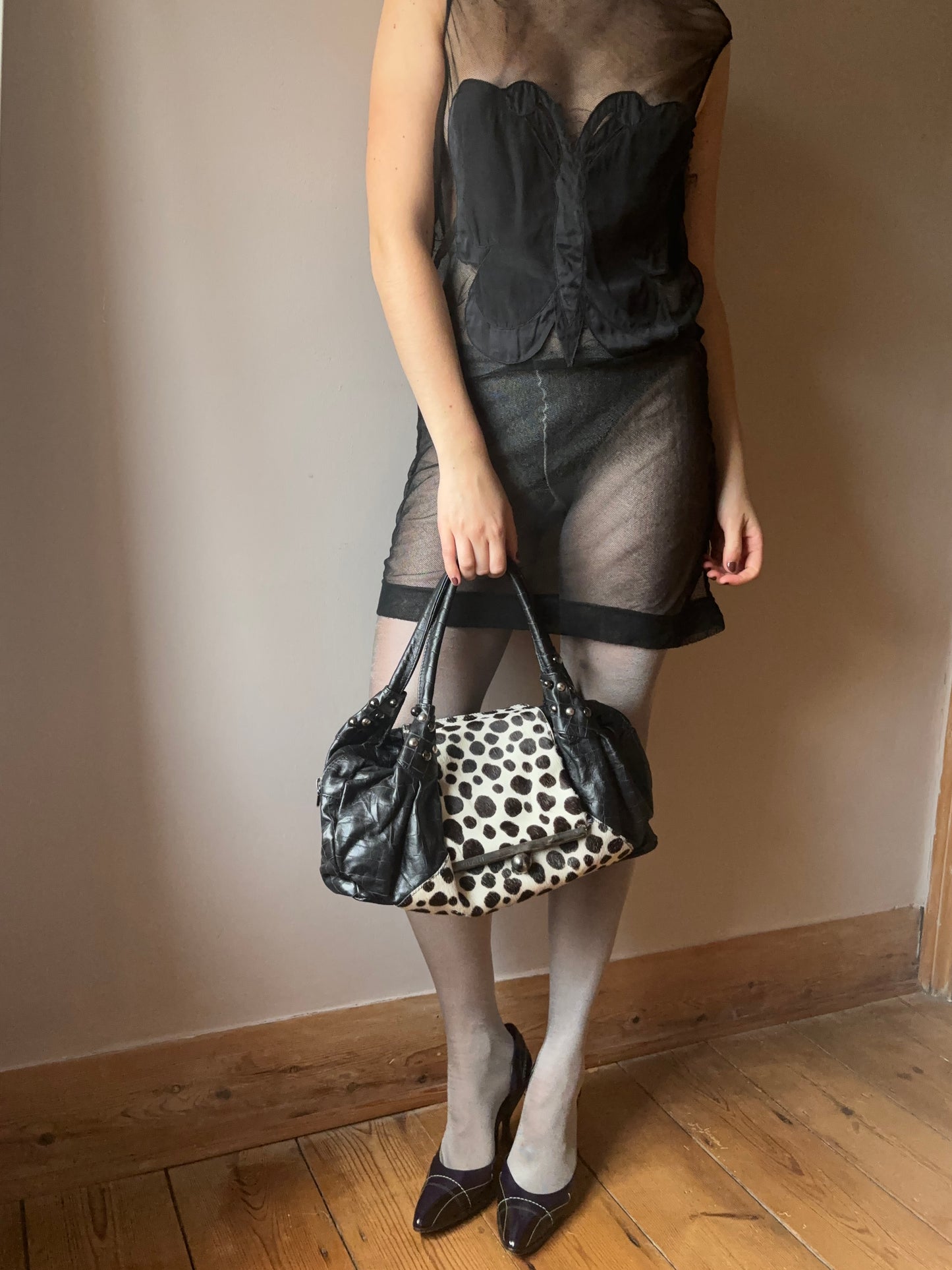 Ripani Cheetah Print Leather Bag