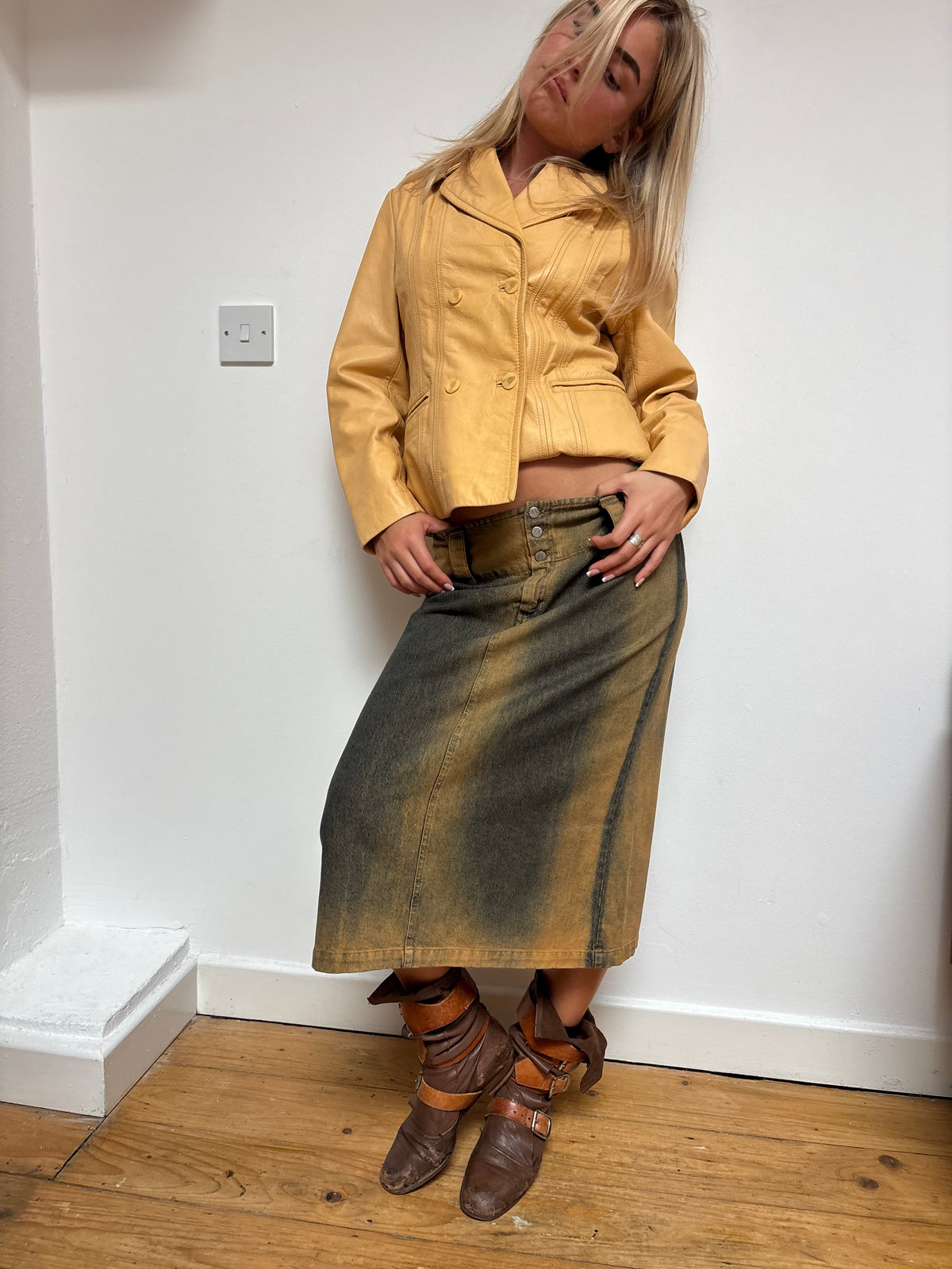 Vintage Tan Yellow Leather Jacket