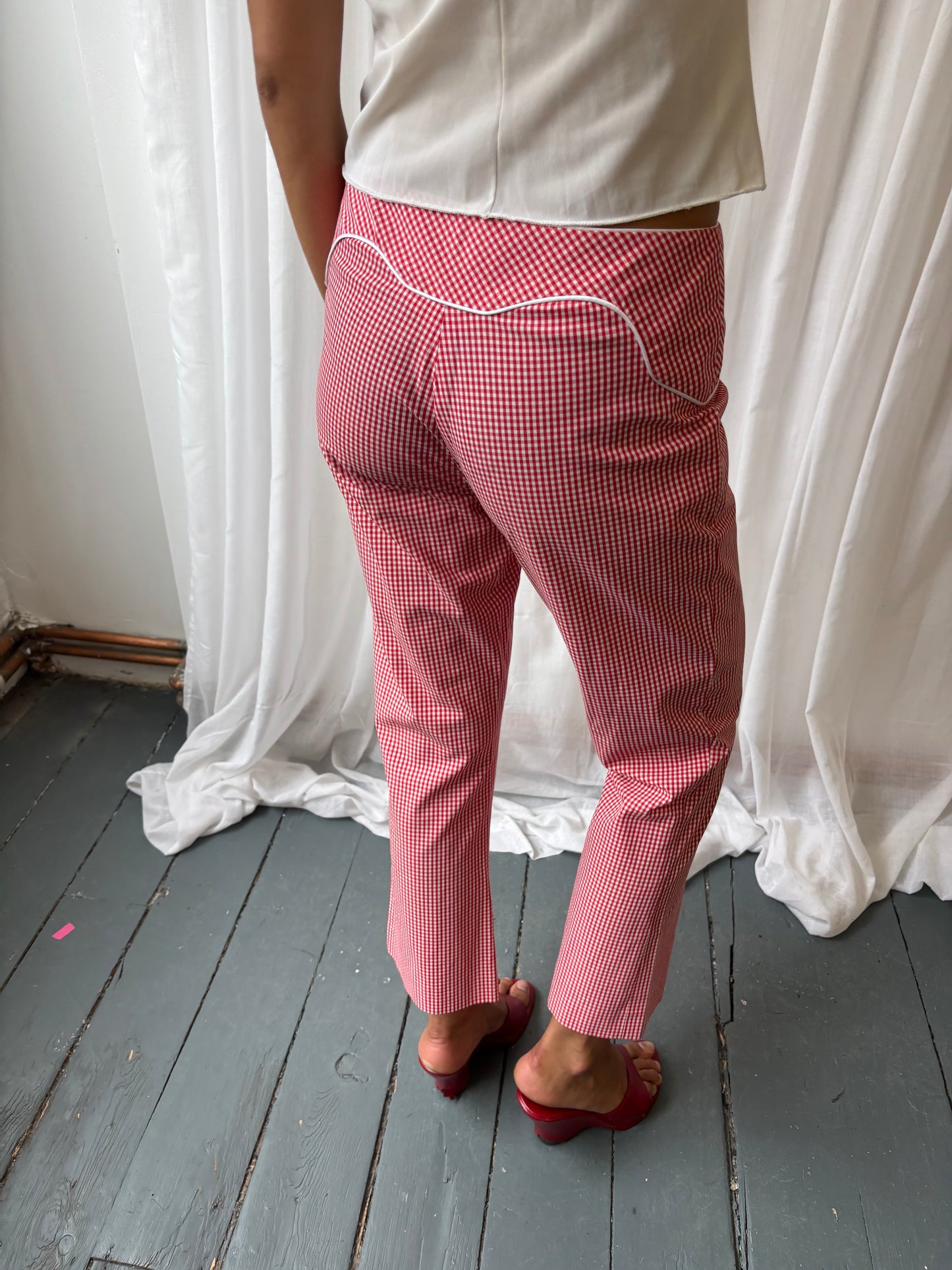 Karen Millen Red Gingham Cropped Trousers