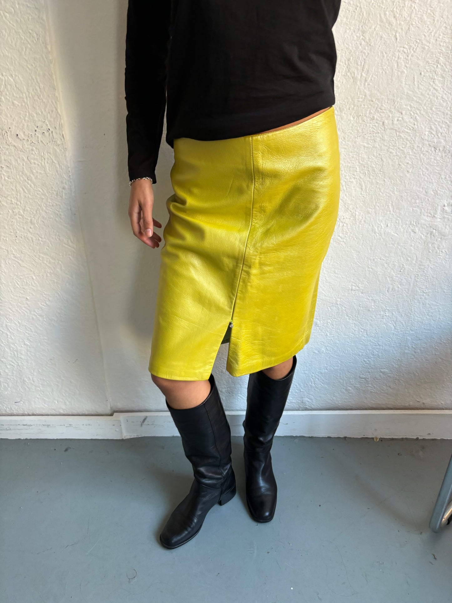 Versace Yellow Leather Skirt