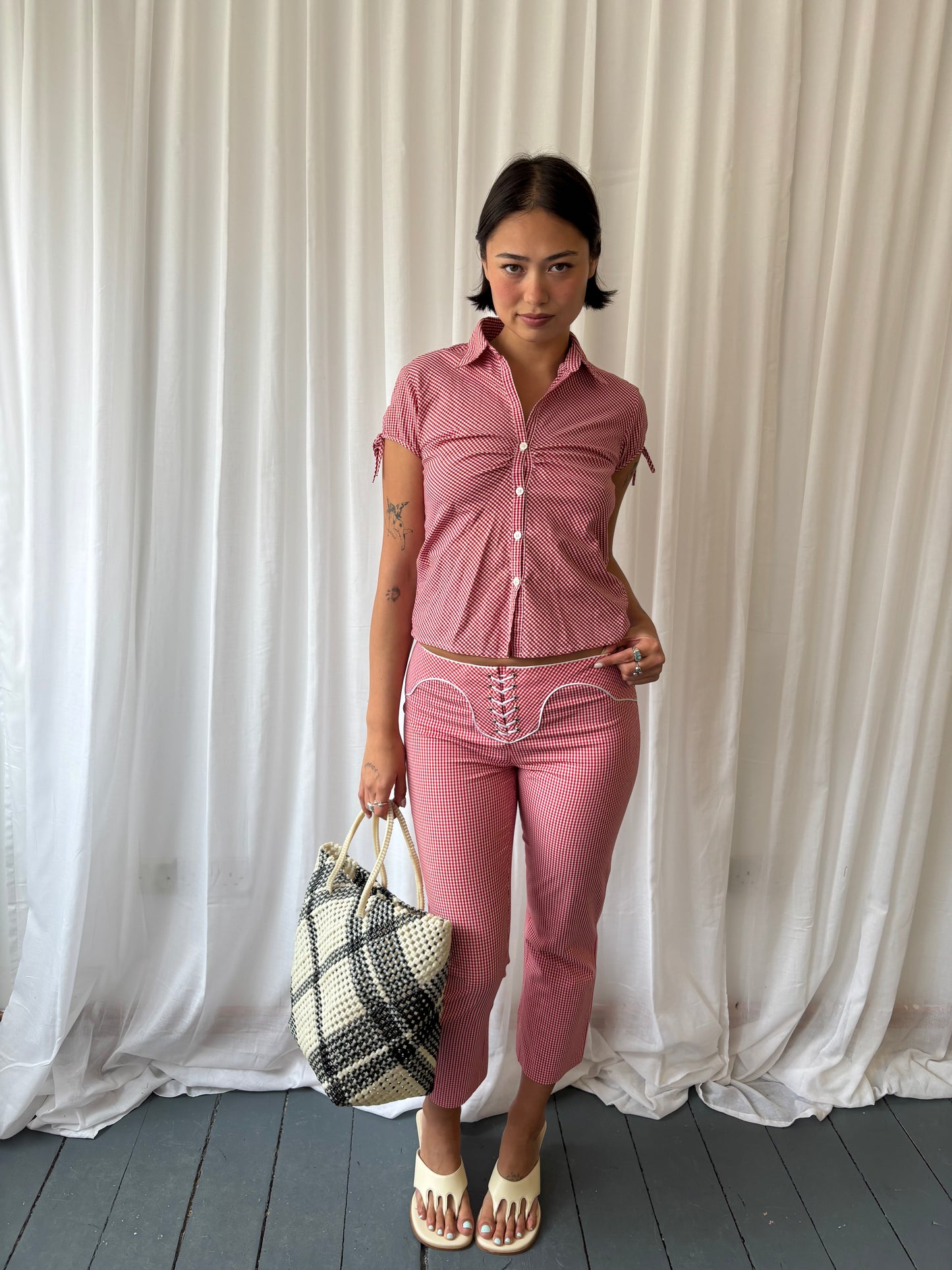 Karen Millen Red Gingham Cropped Trousers