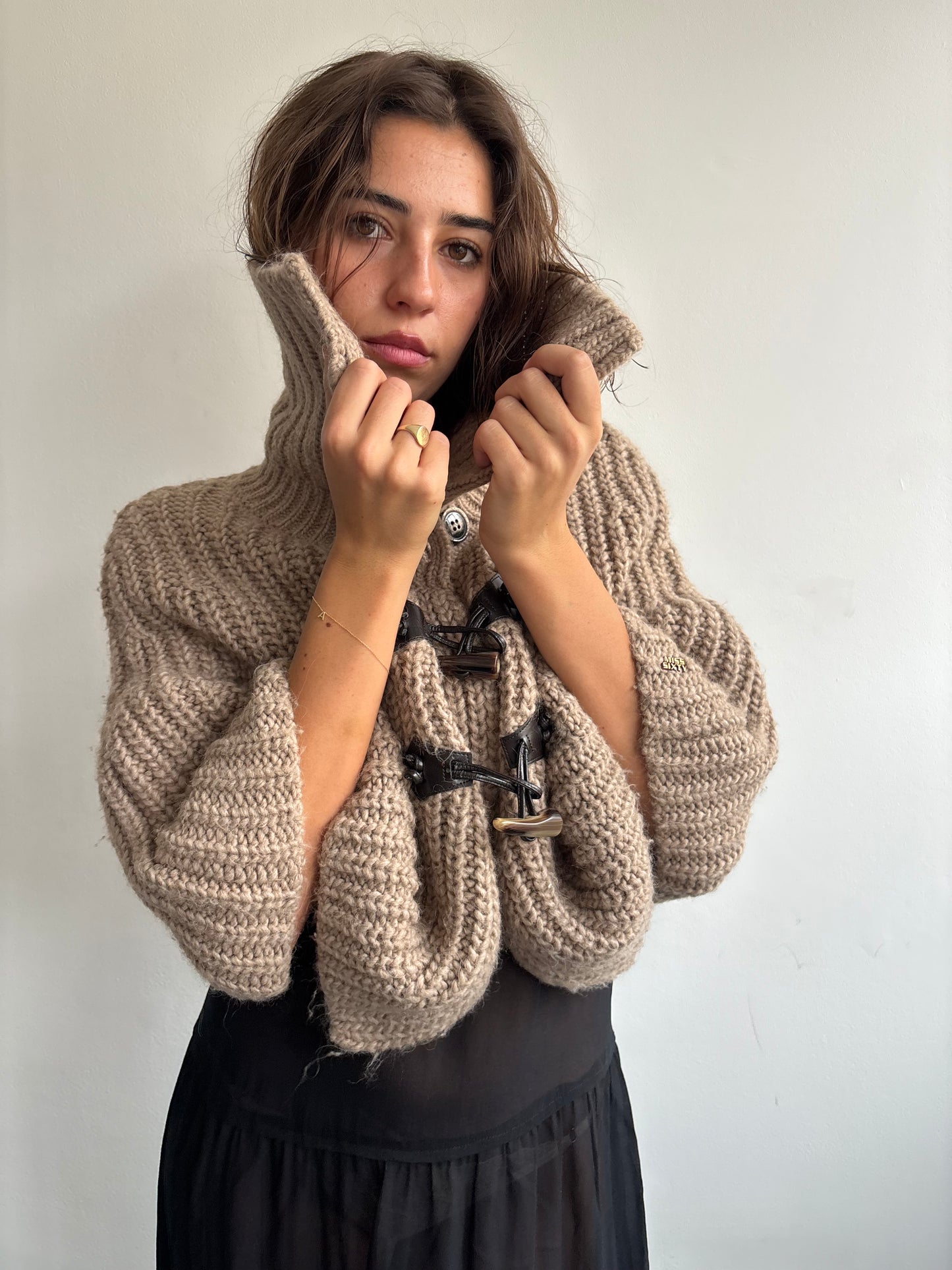 Miss Sixty Taupe Knit Poncho