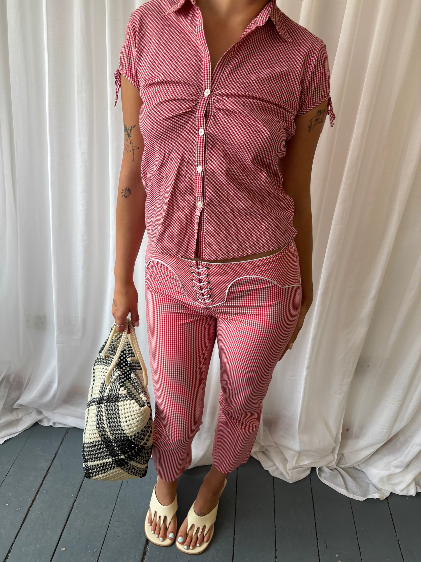 Karen Millen Red Gingham Cropped Trousers