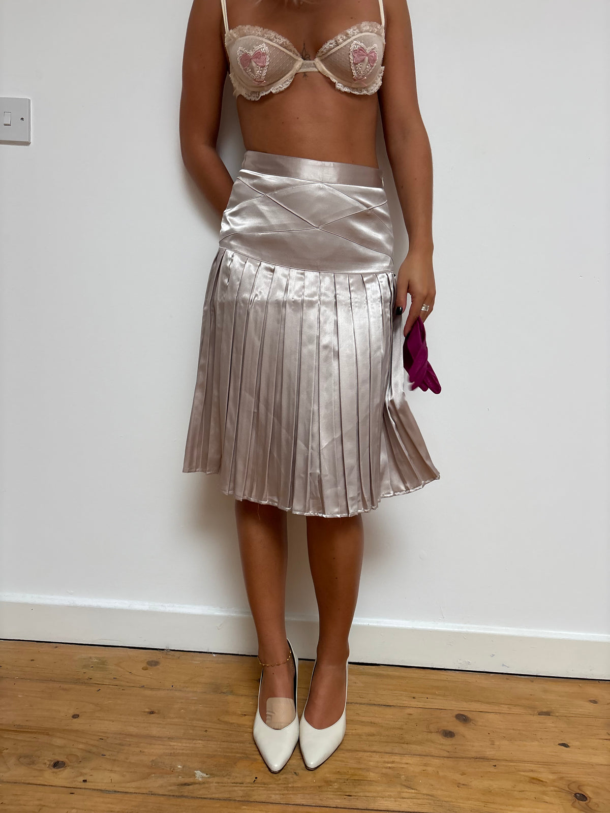 Vintage Golden Taupe Pleated Skirt