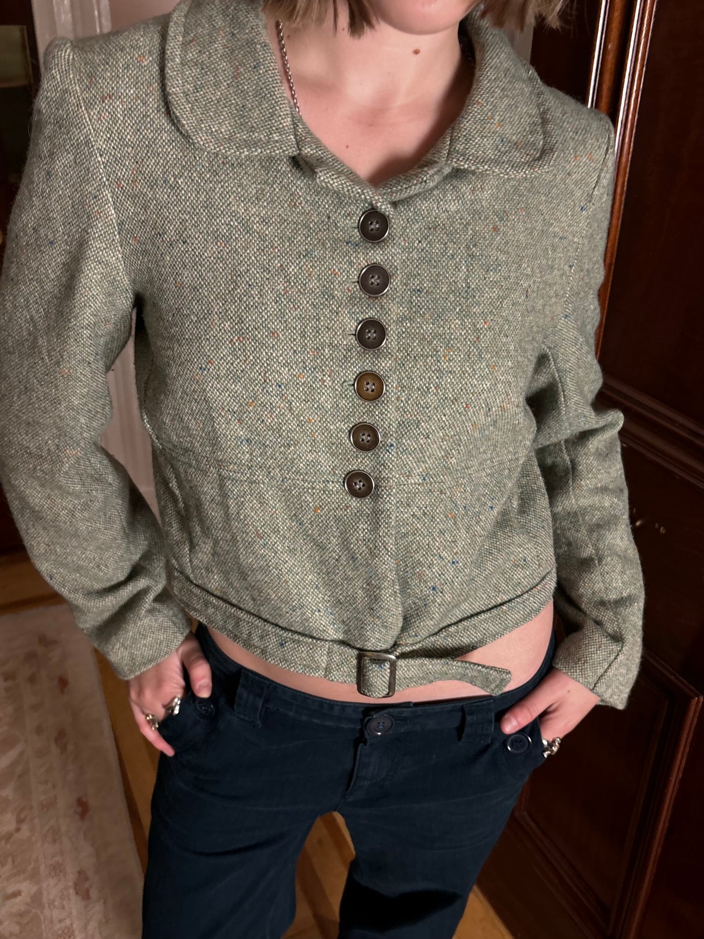 Dot & Herbey Sage Tweed Cropped Jacket