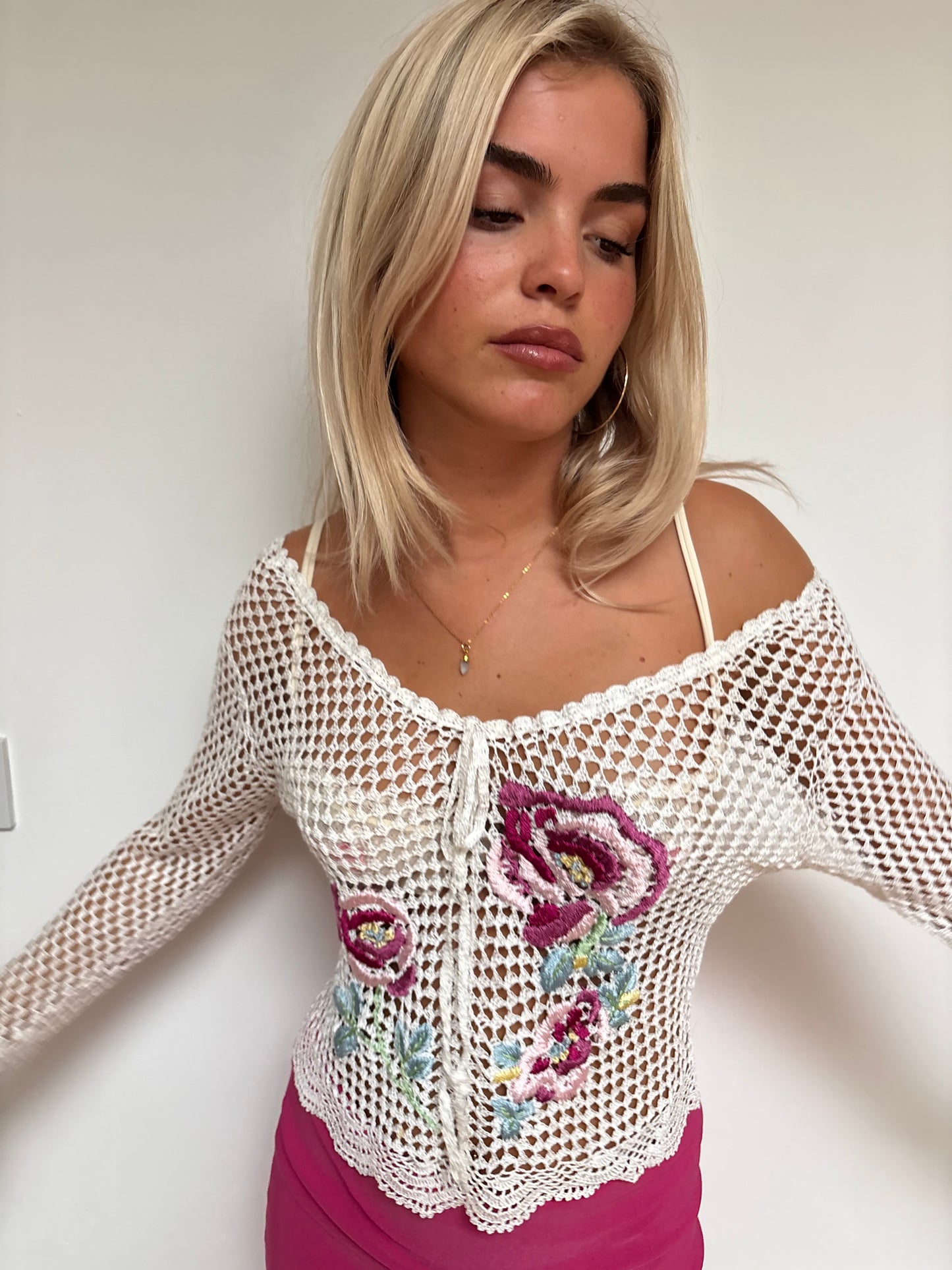 Kit White Crochet Embroidered Top