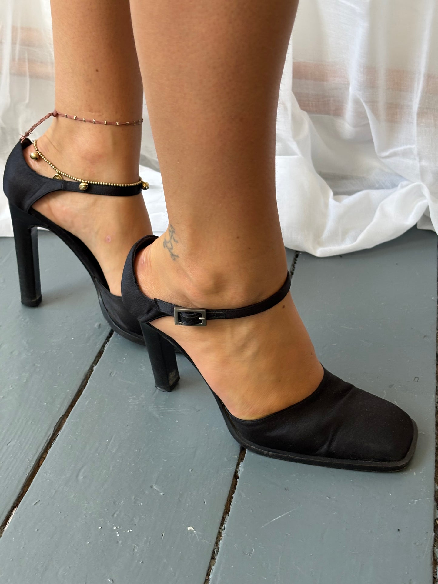 Gucci Empire Black Satin Heels