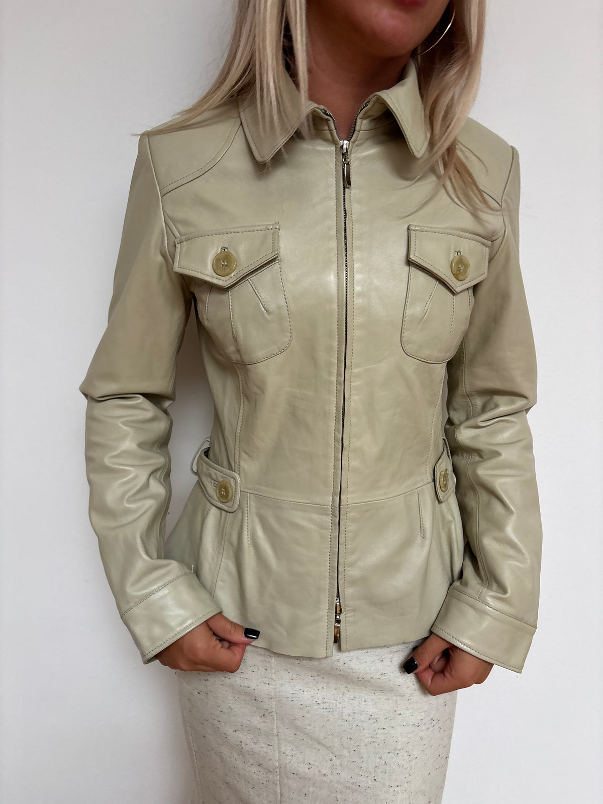 Yuppie Beige Leather Jacket