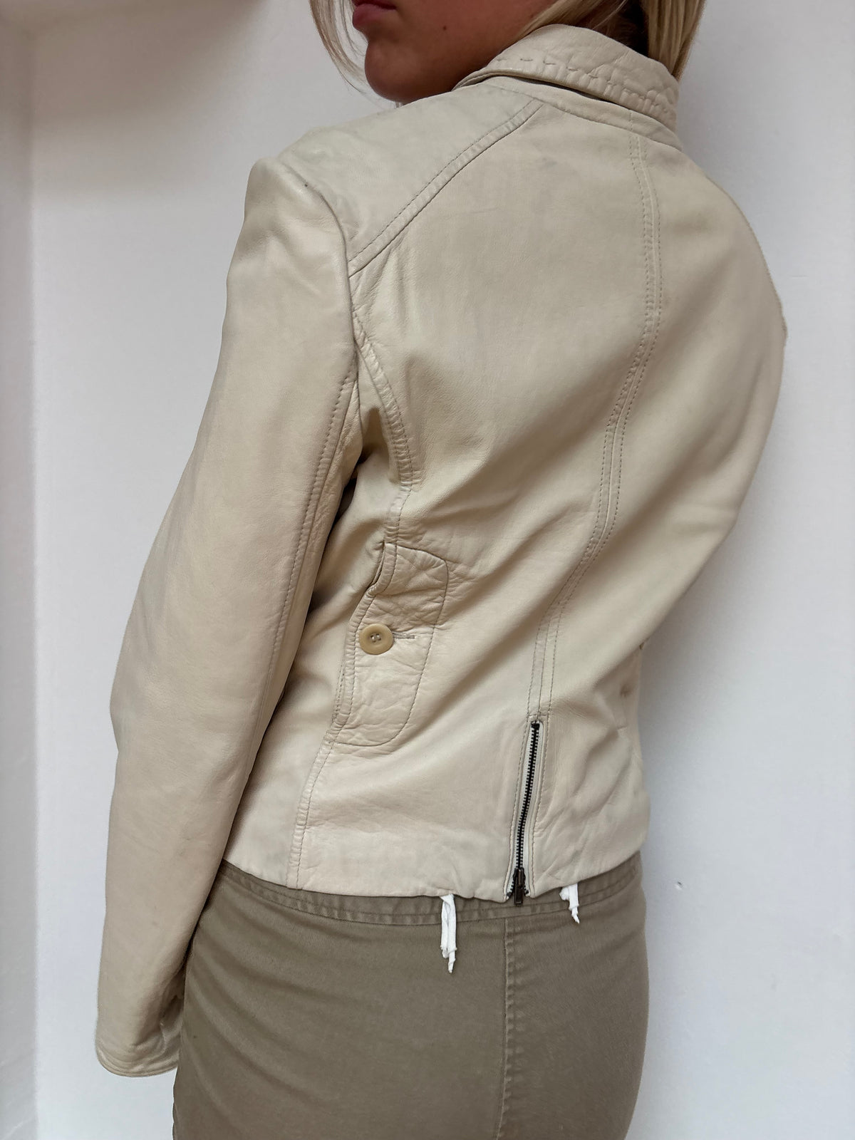 BCBG Max Azria Cream Leather Jacket