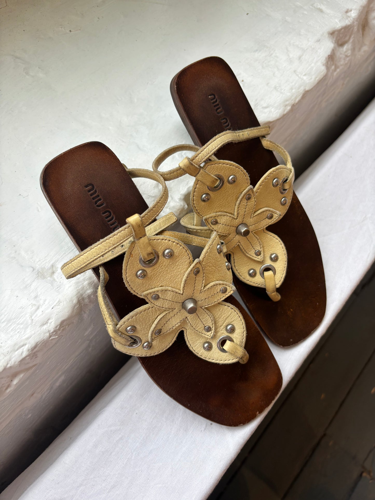 Miu Miu Yellow Leather Sandals