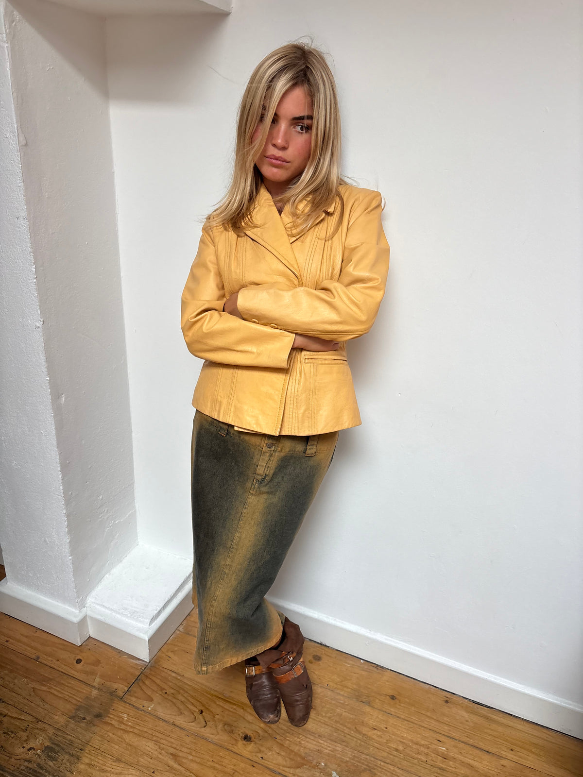 Vintage Tan Yellow Leather Jacket
