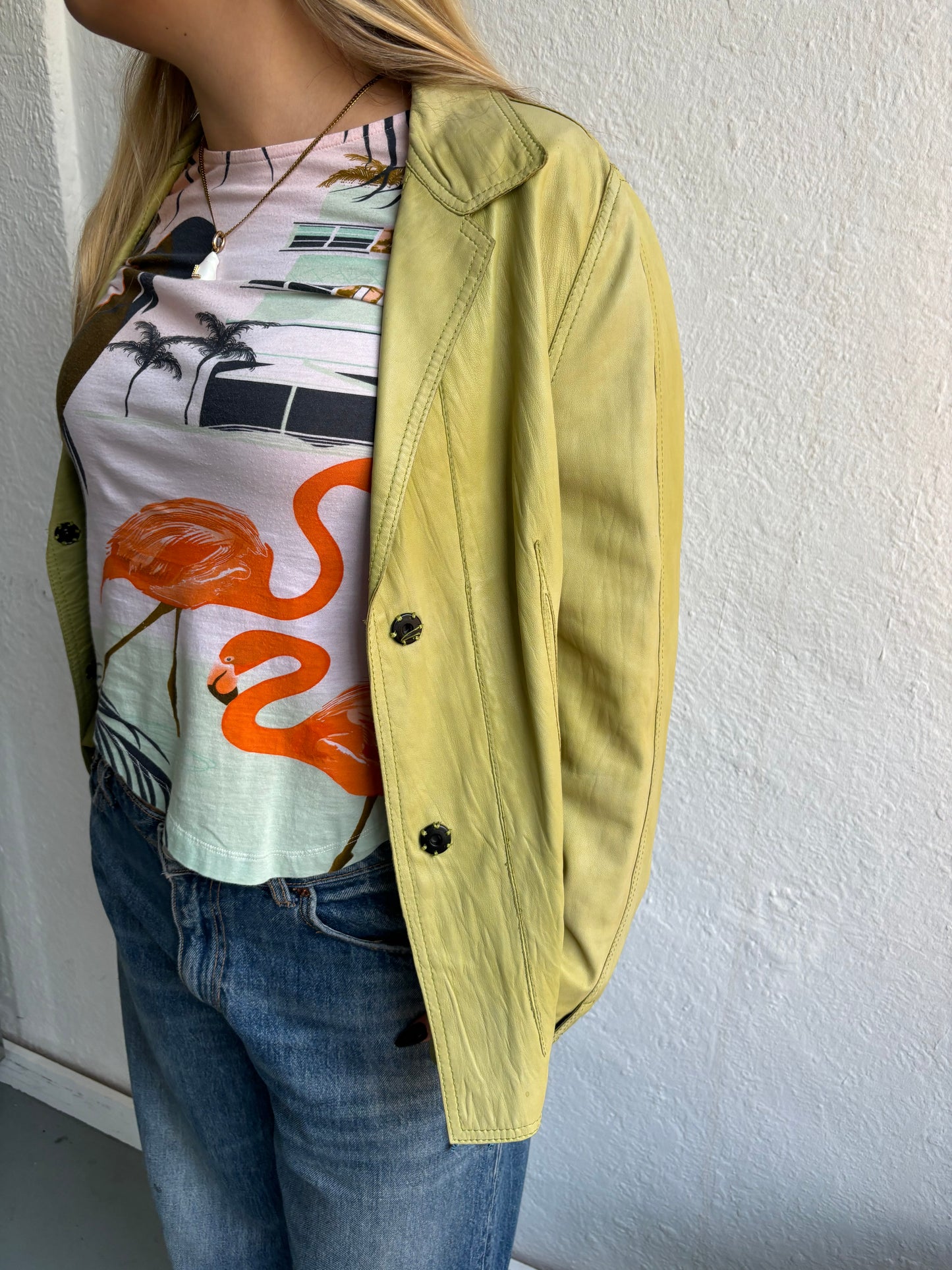 Luisa Cerano Lime Green Leather Blazer