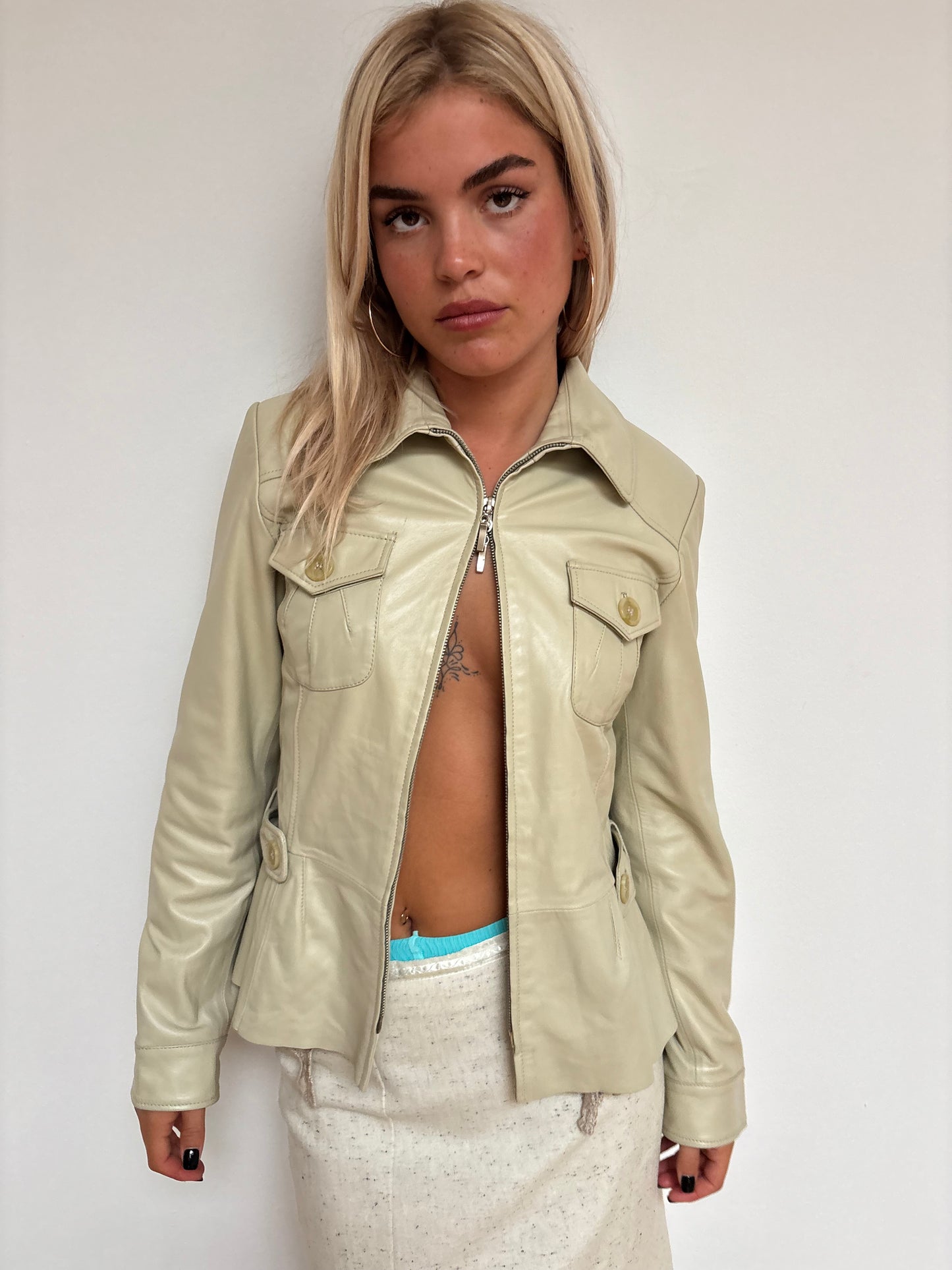 Yuppie Beige Leather Jacket