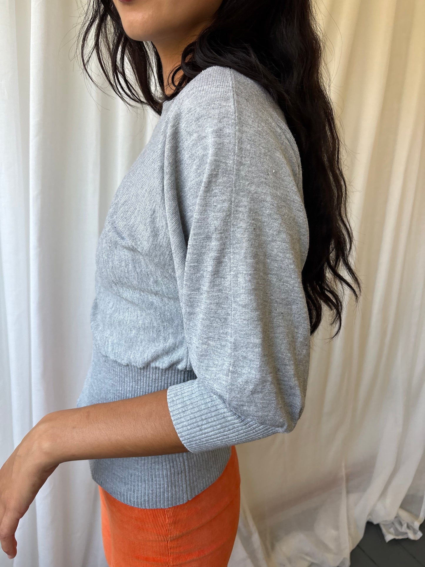 Grey Batwing Knit Top