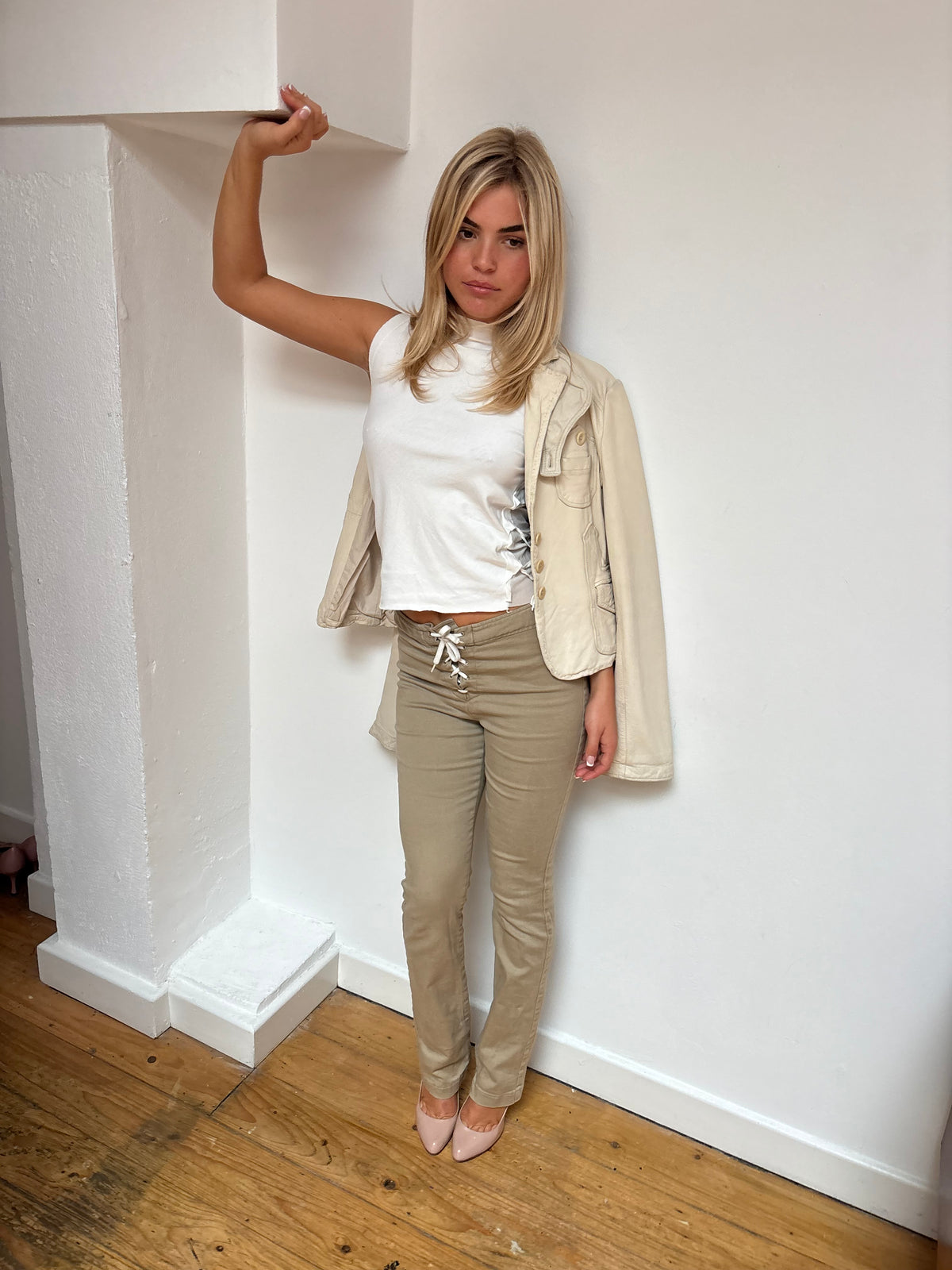 BCBG Max Azria Cream Leather Jacket