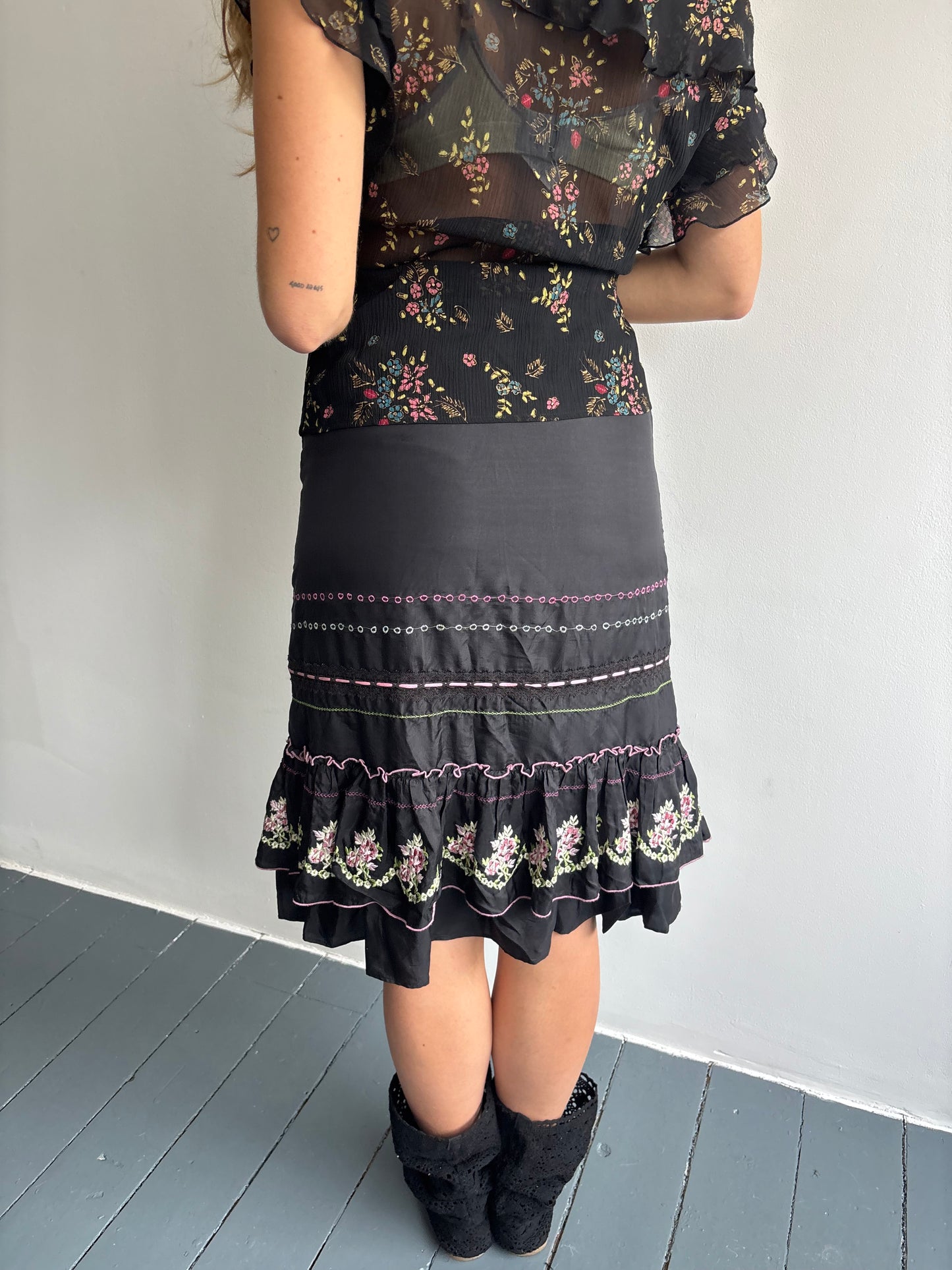 Stella Forest Black Silk Skirt