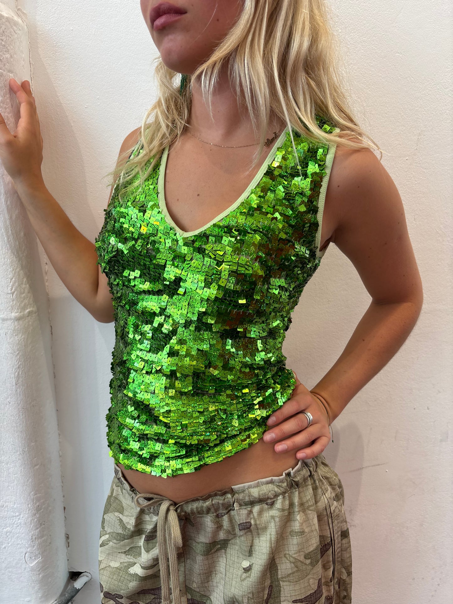 Vintage Green Sequin Top