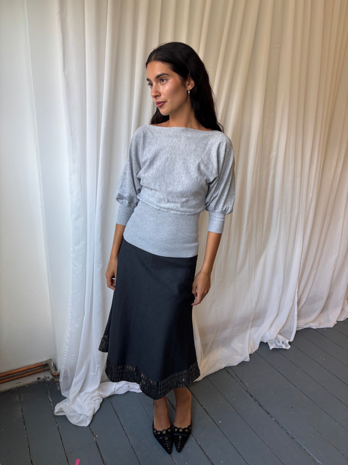 Grey Batwing Knit Top