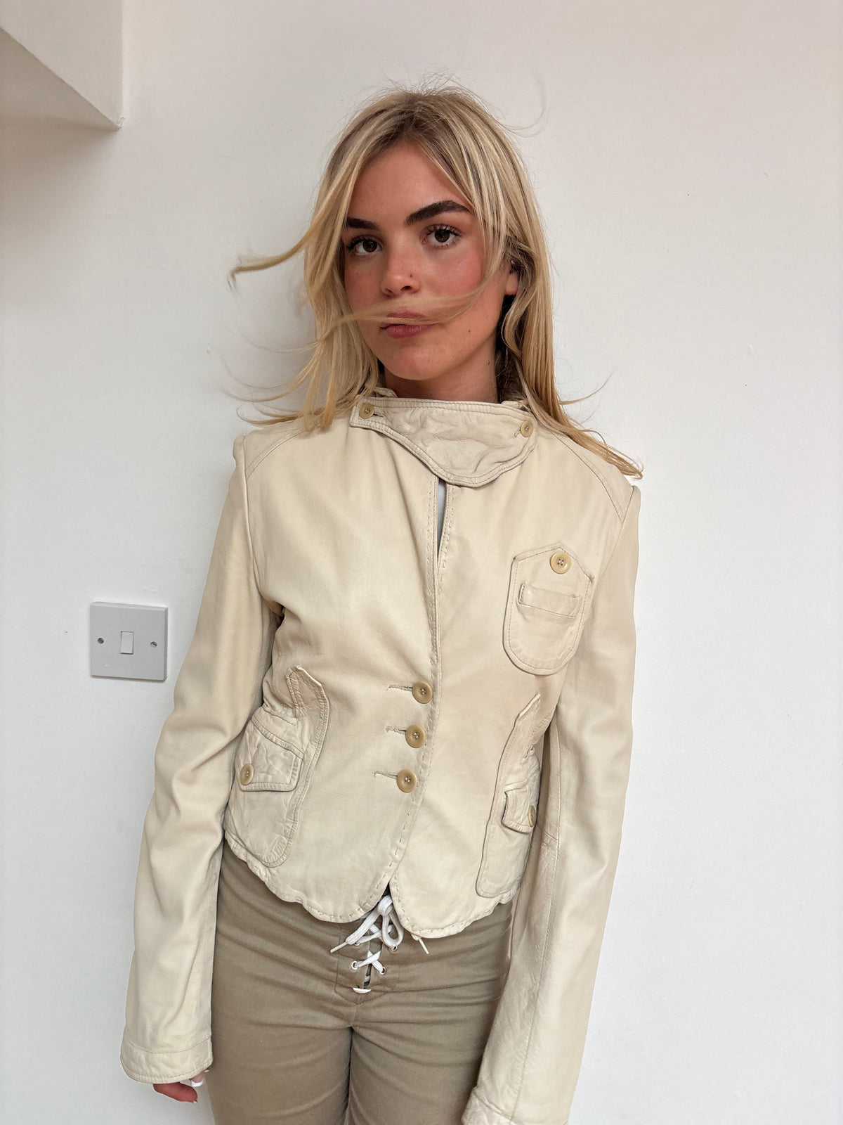 BCBG Max Azria Cream Leather Jacket