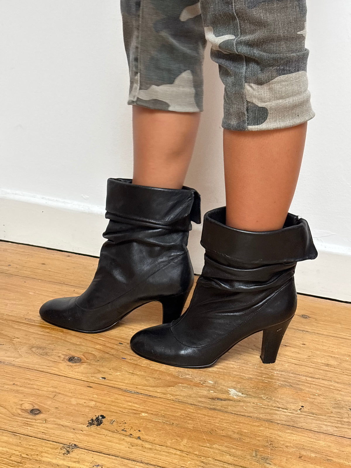 Vintage Black Leather Ankle Boots