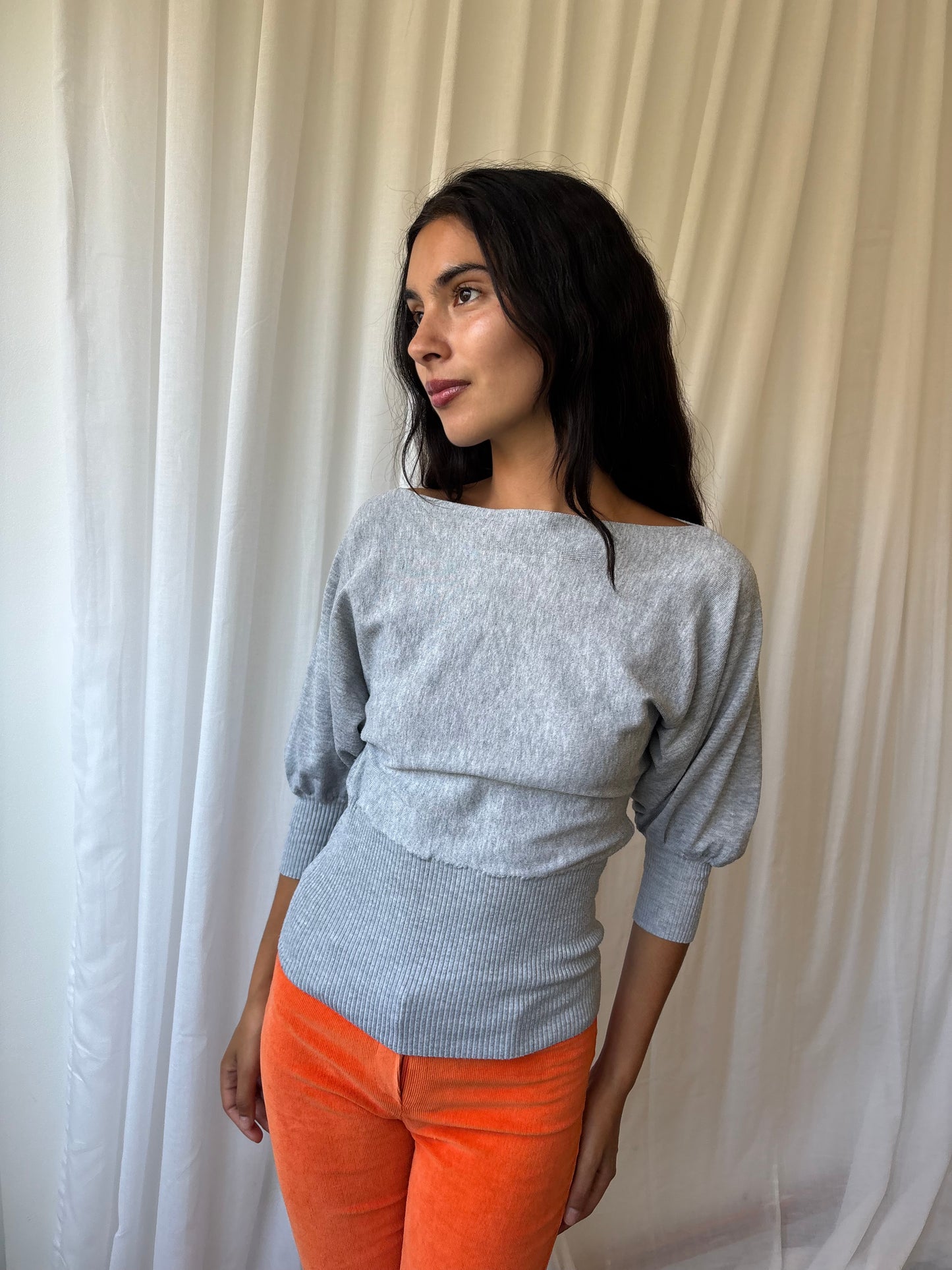 Grey Batwing Knit Top