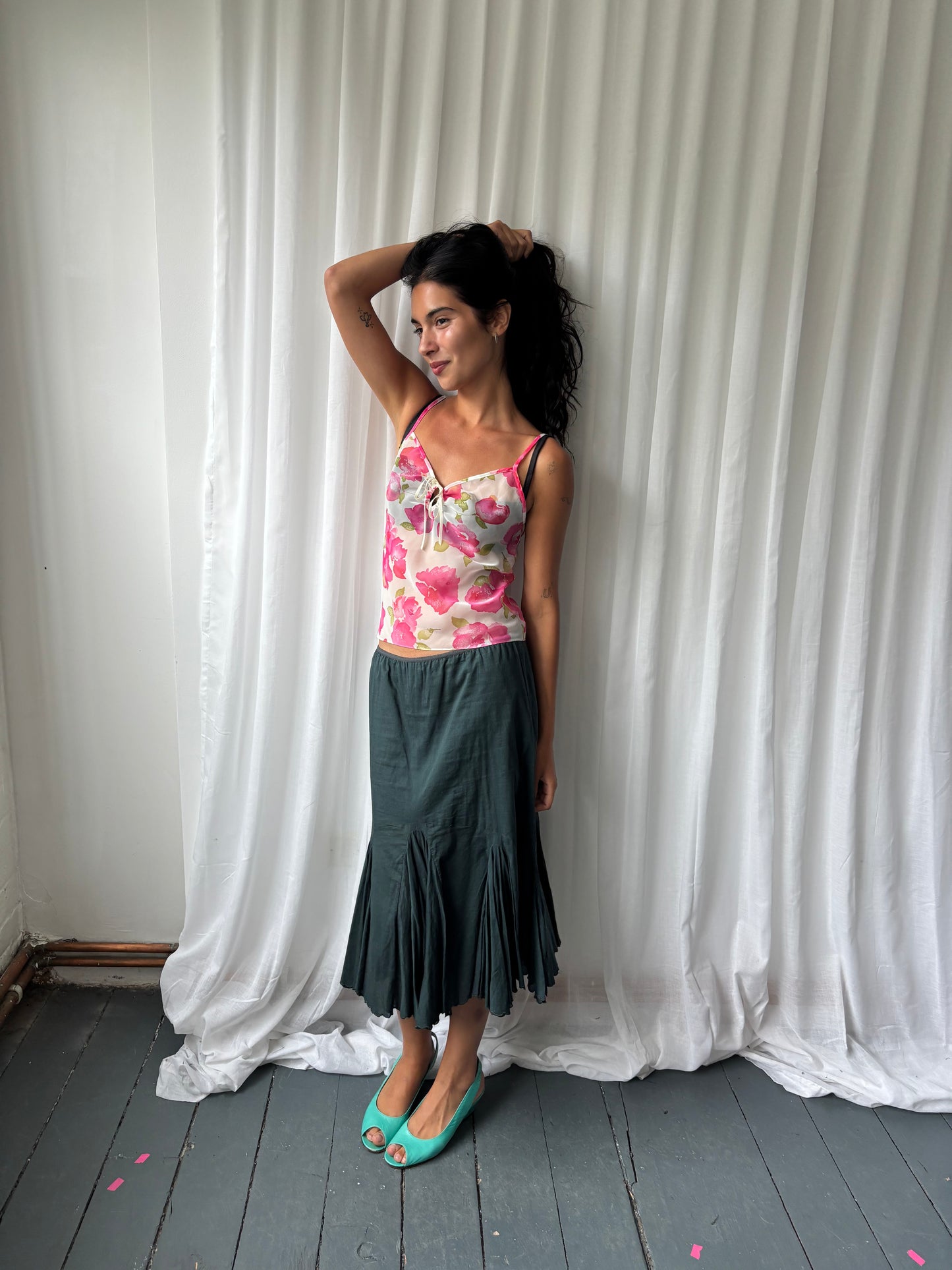 Chine Charcoal Midi Skirt